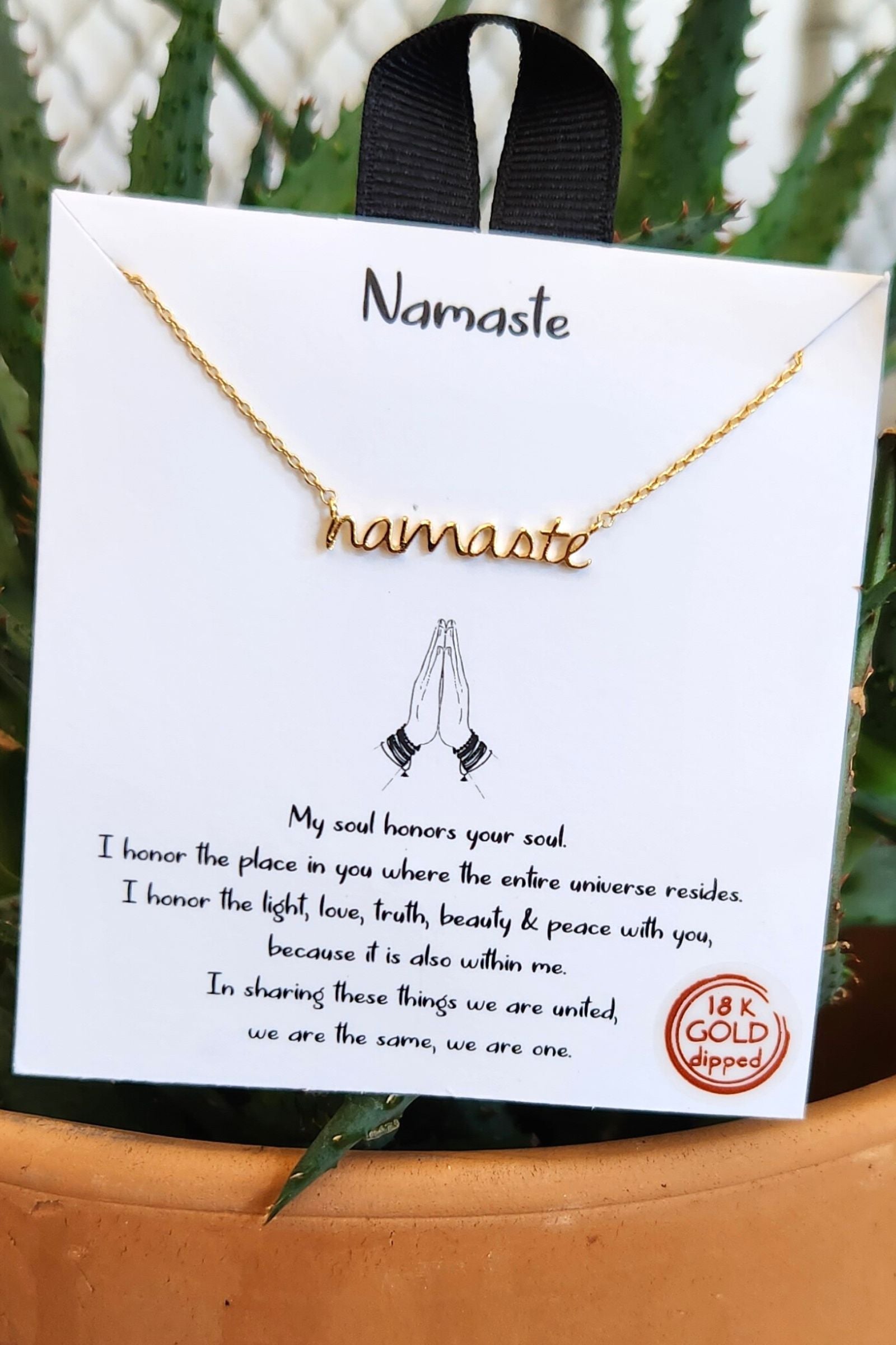 Golden Namaste Script Necklace