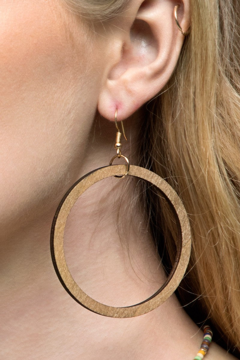 Natural Wood Ring Earrings