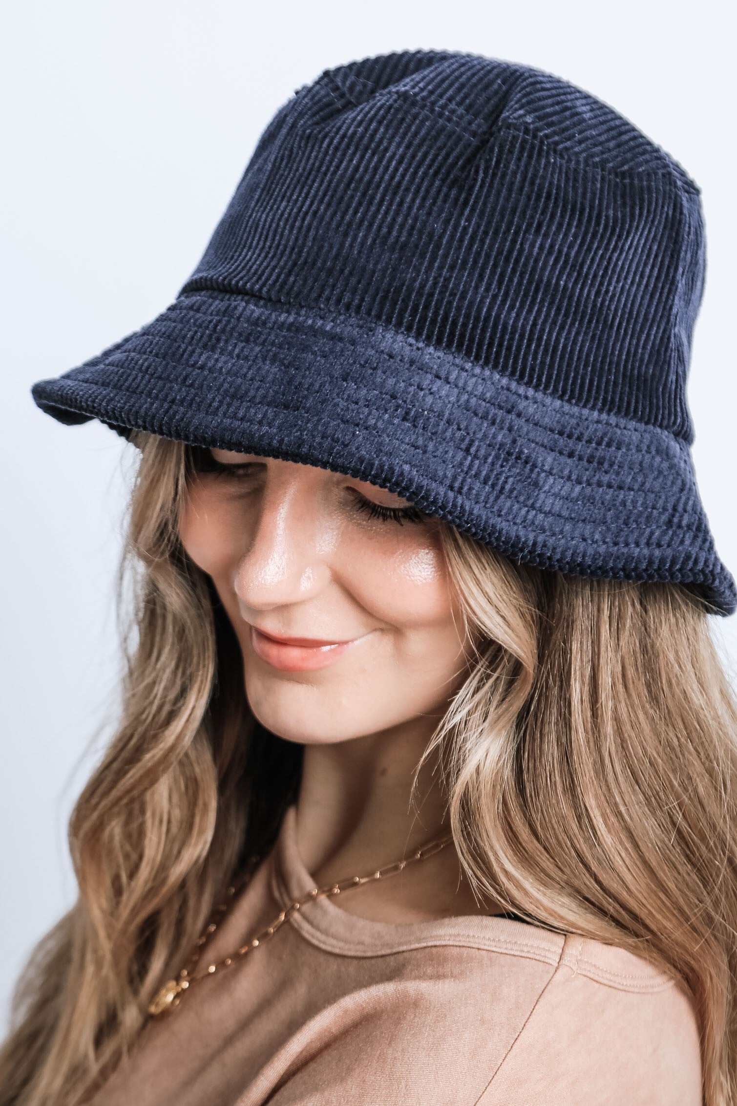 Navy Blue Corduroy Bucket Hat