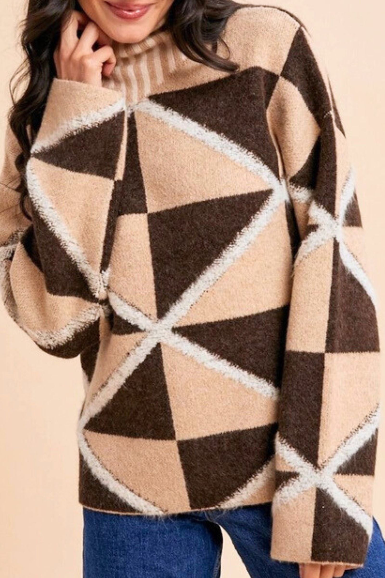 Boucle Geometric High Neck Sweater