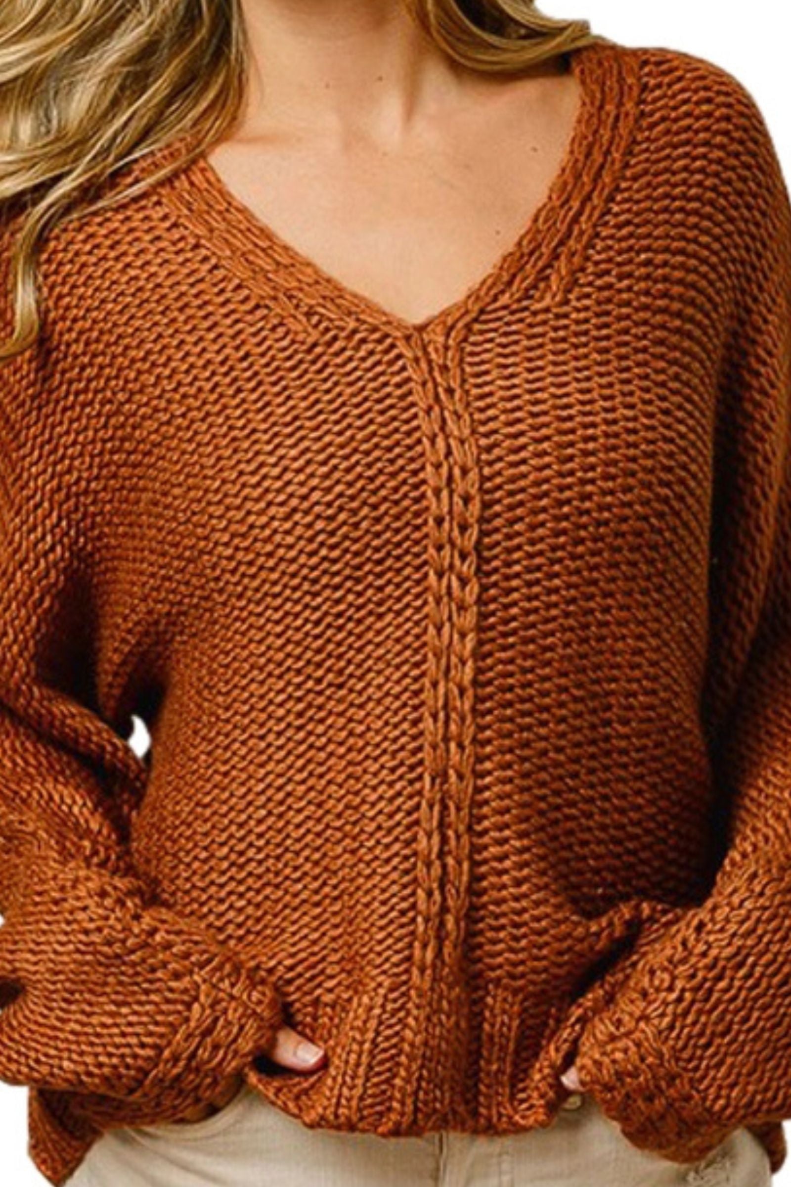 Cinnamon V Neck Pullover Sweater