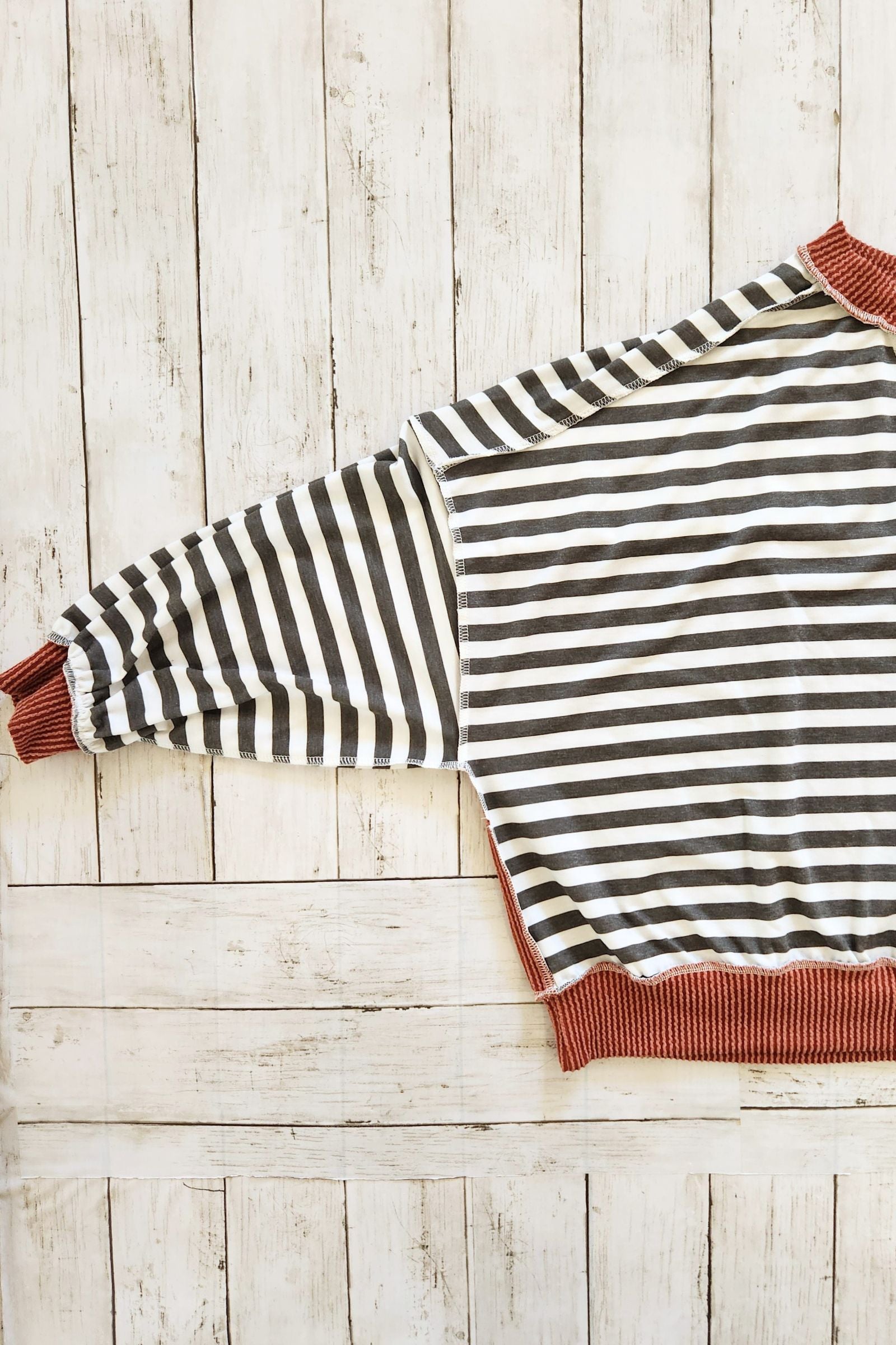 Olive & Rust Color Block Striped Top