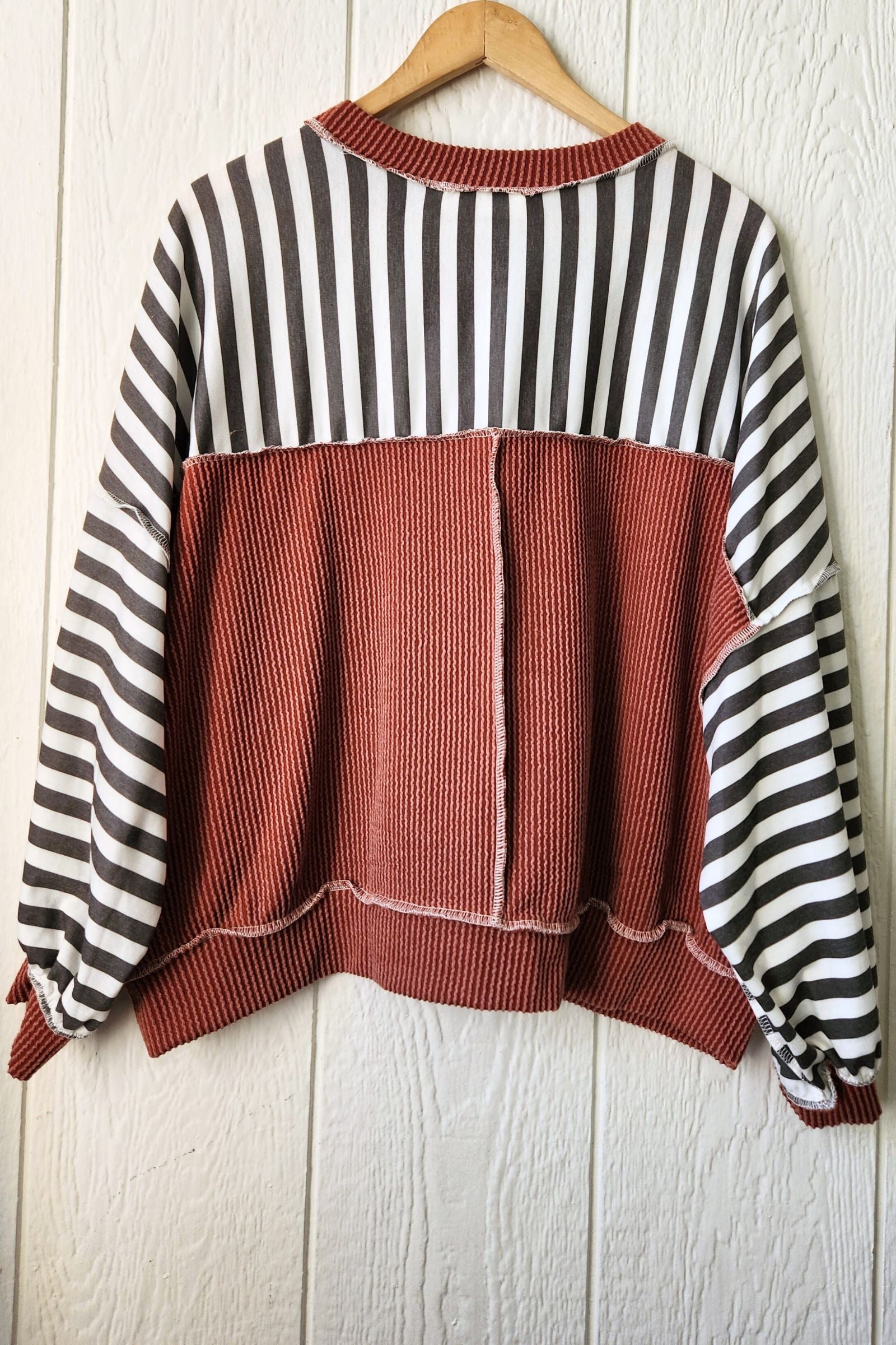 Olive & Rust Color Block Striped Top