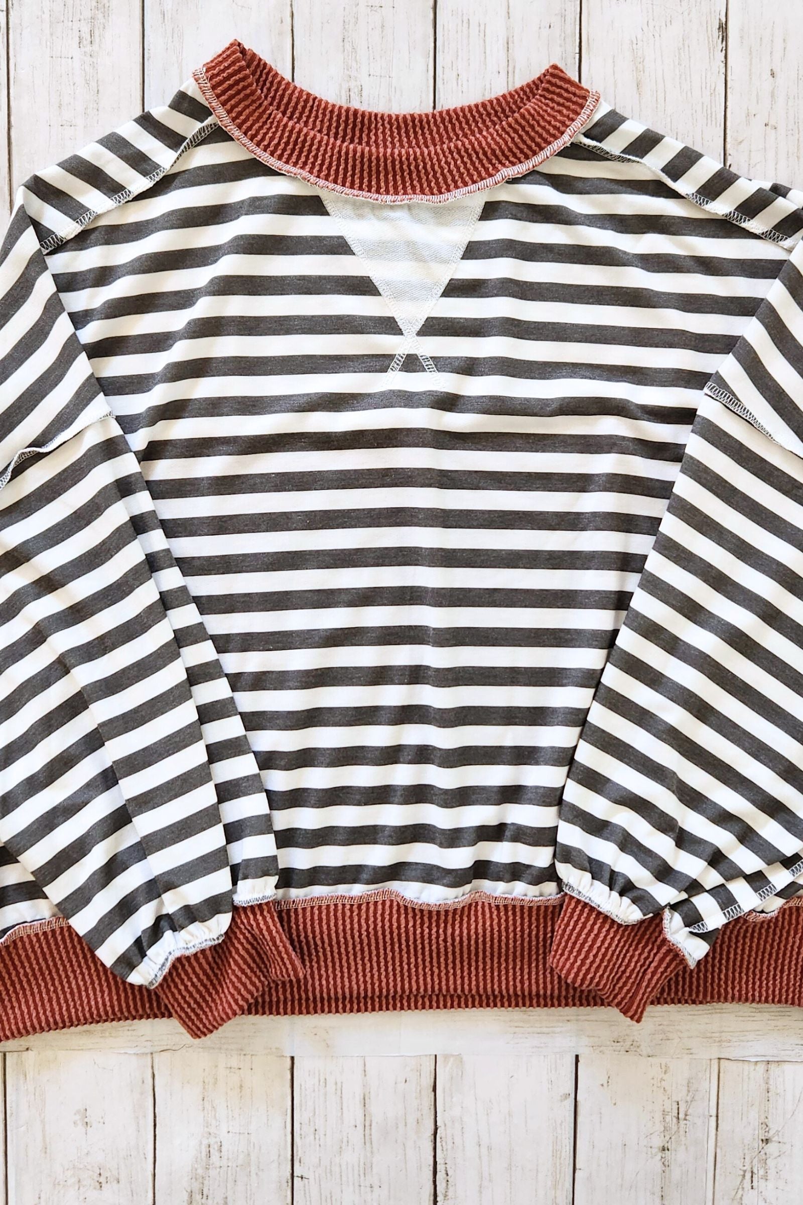 Olive & Rust Color Block Striped Top