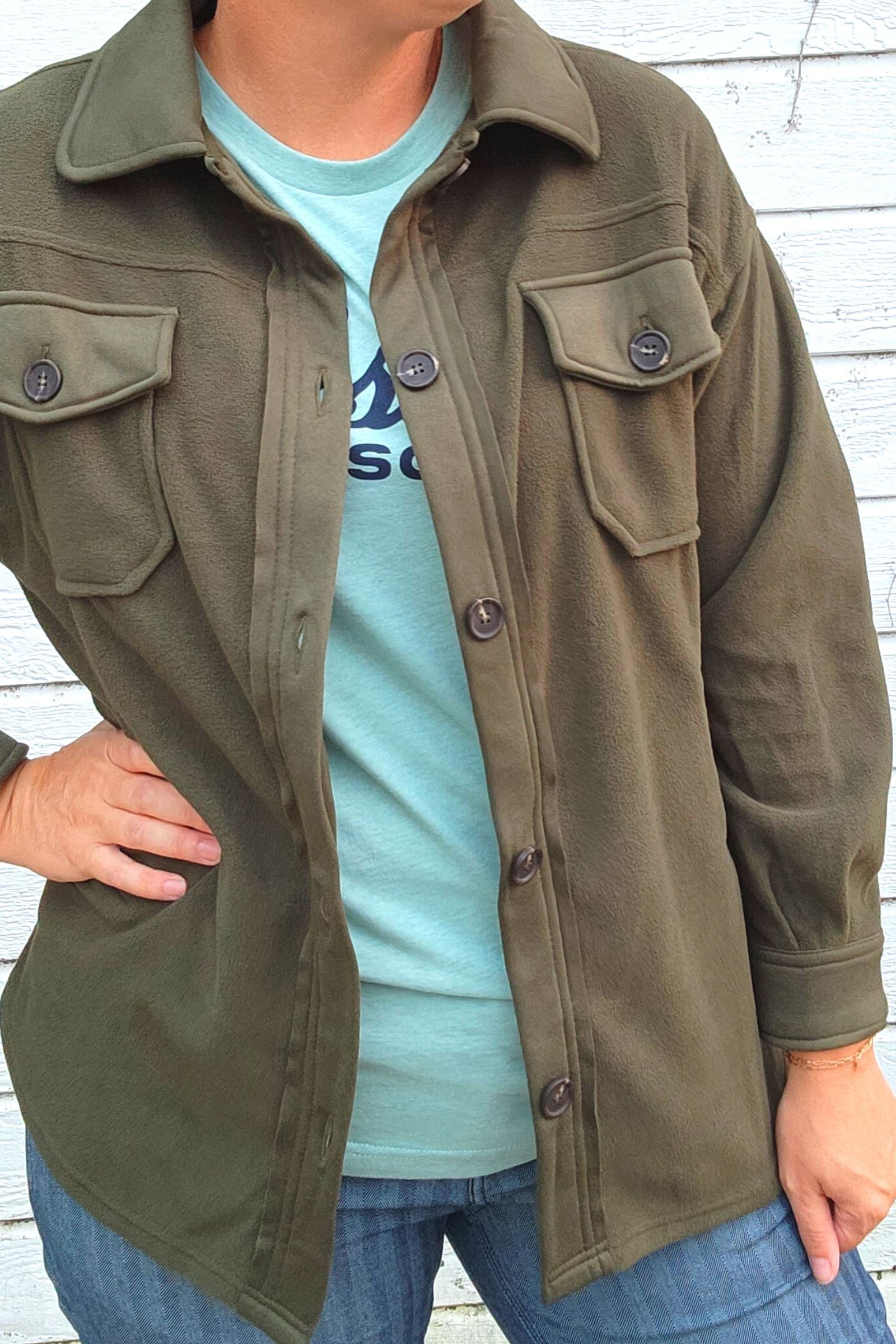 Olive Green Oversized Fleece Shacket