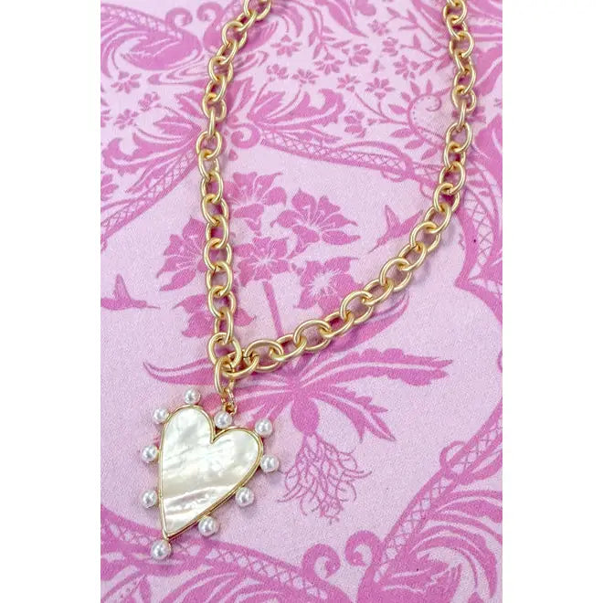 Pearl Heart Gold Choker Necklace