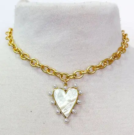 Pearl Heart Gold Choker Necklace