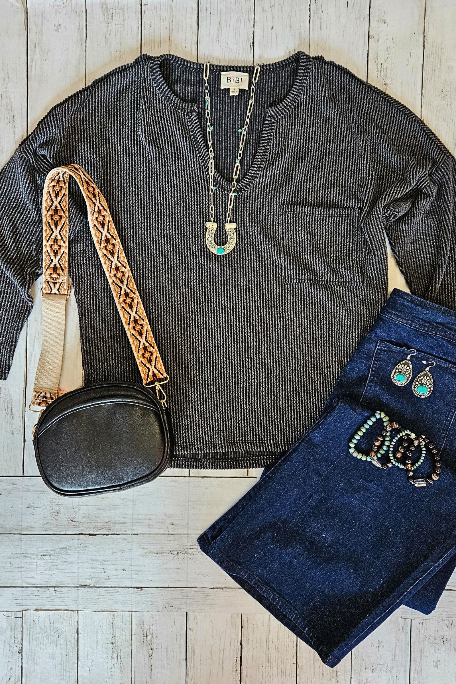 Charcoal Rib Knit Top