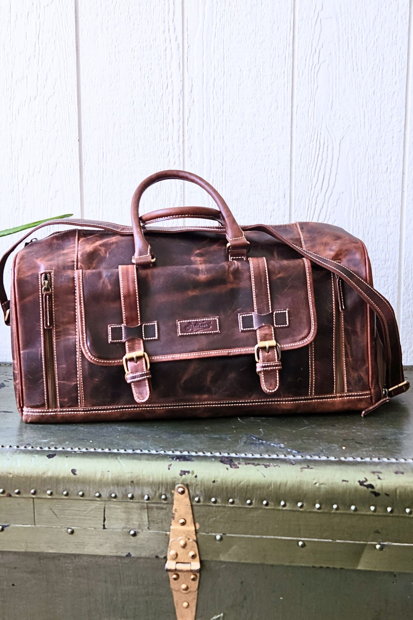Rustic Brown Leather Travel Duffel Bag