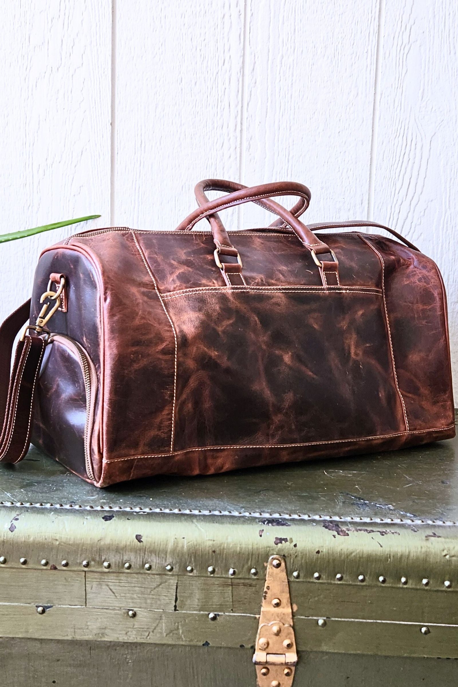 Rustic Brown Leather Travel Duffel Bag