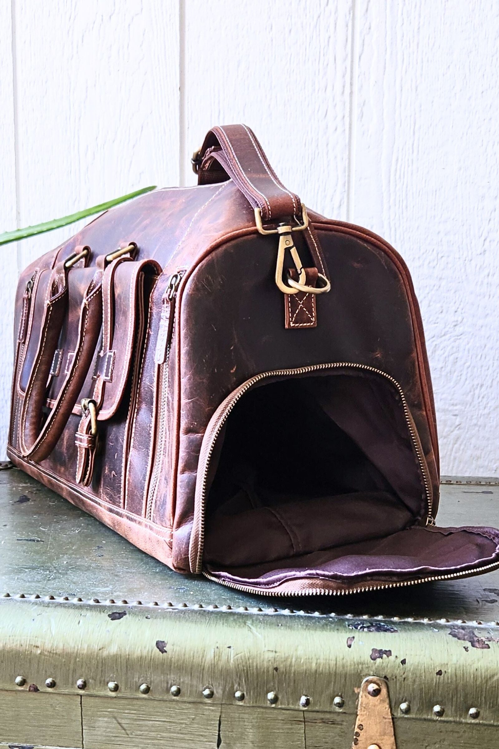 Rustic Brown Leather Travel Duffel Bag