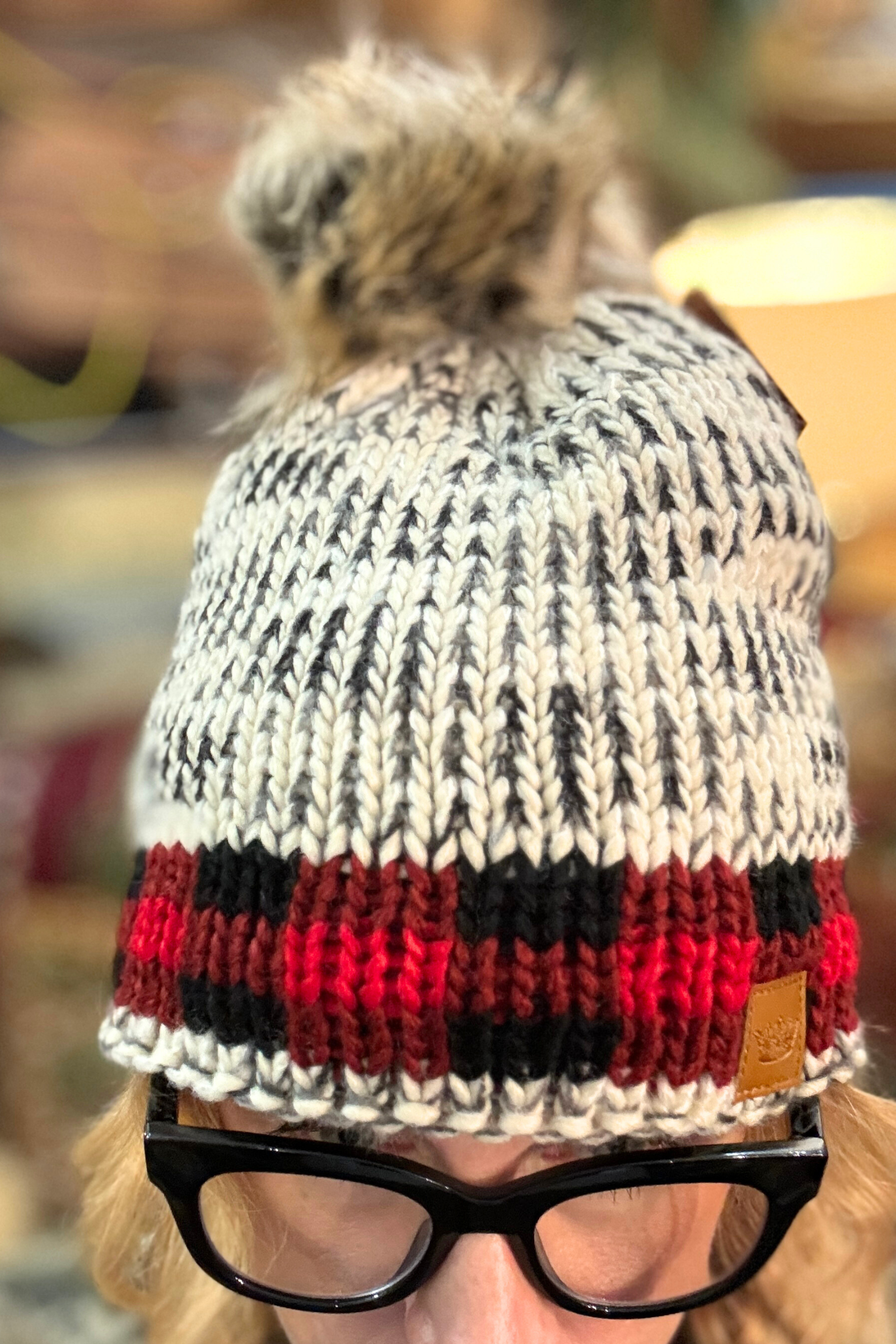 Red Buffalo Plaid Fur Pom Beanie