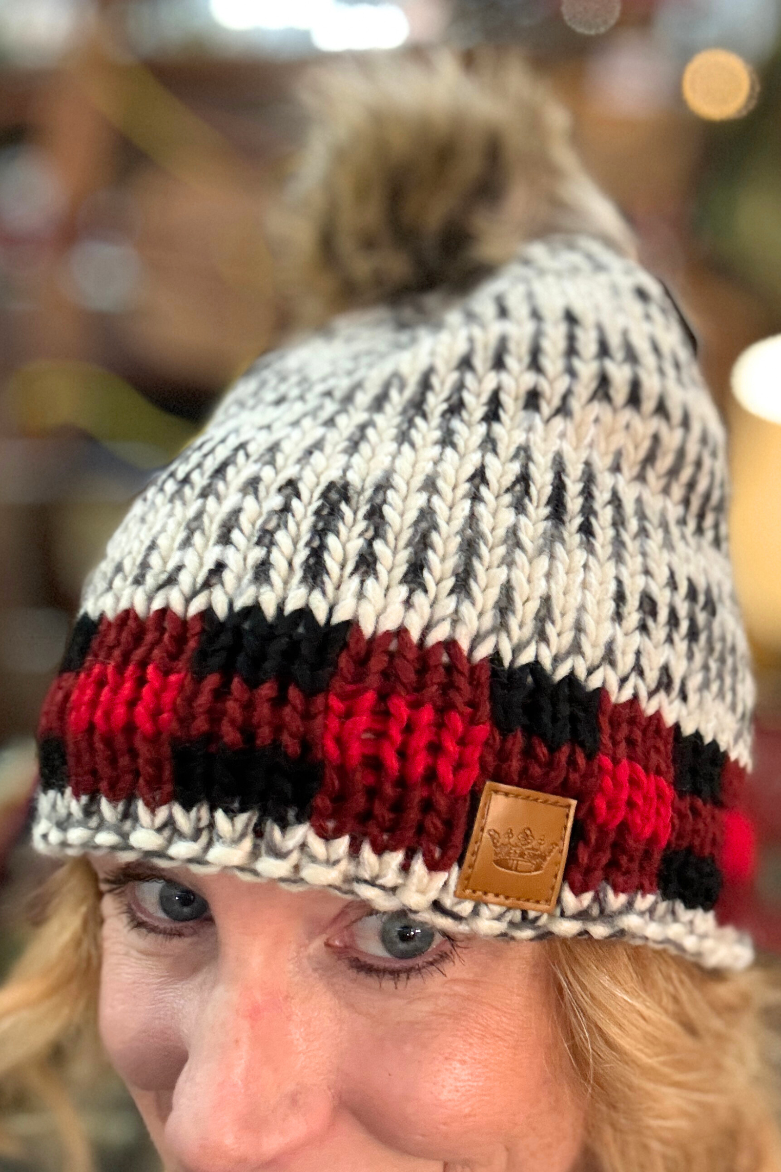 Red Buffalo Plaid Fur Pom Beanie