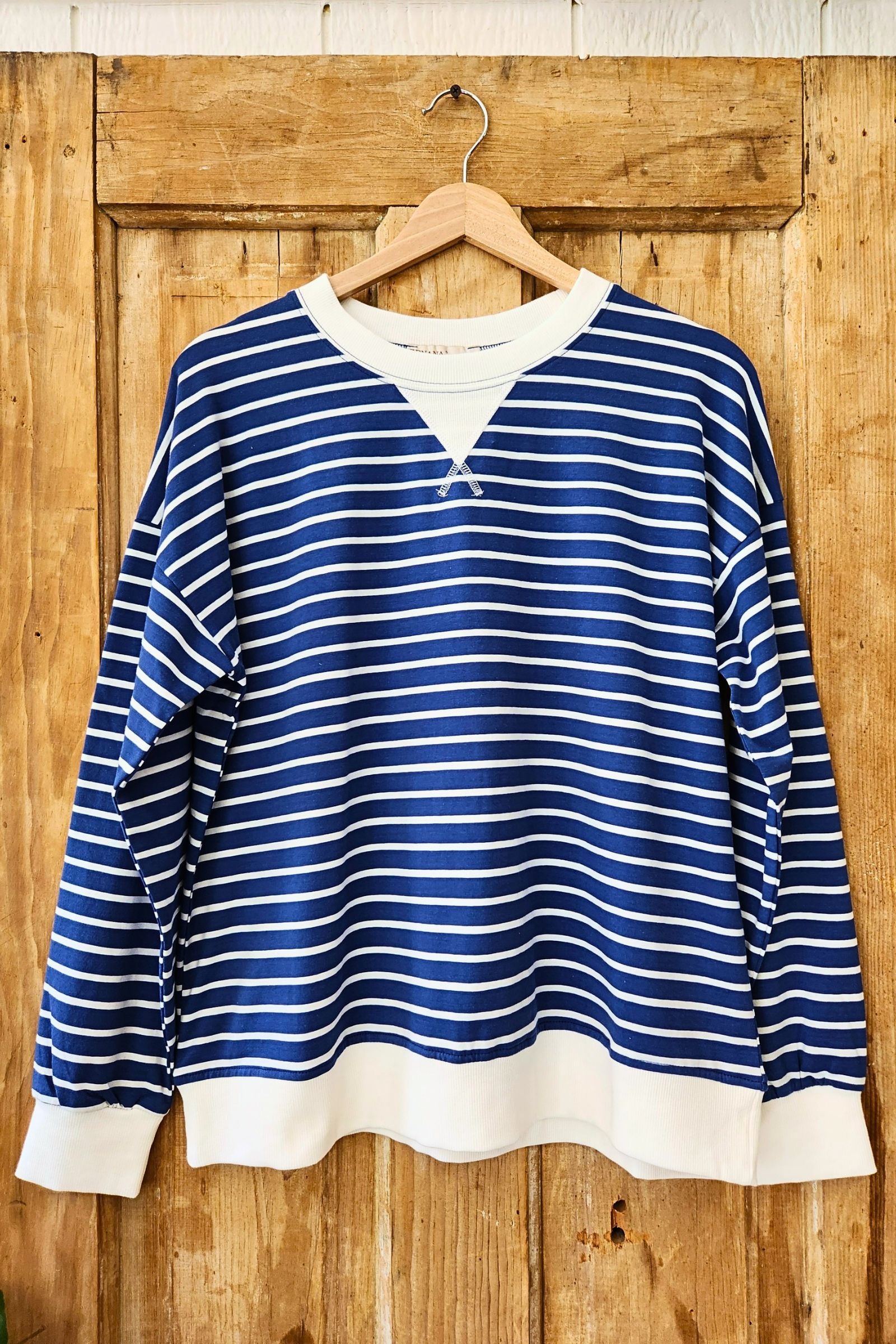 Blue & White Stripe Pullover Top