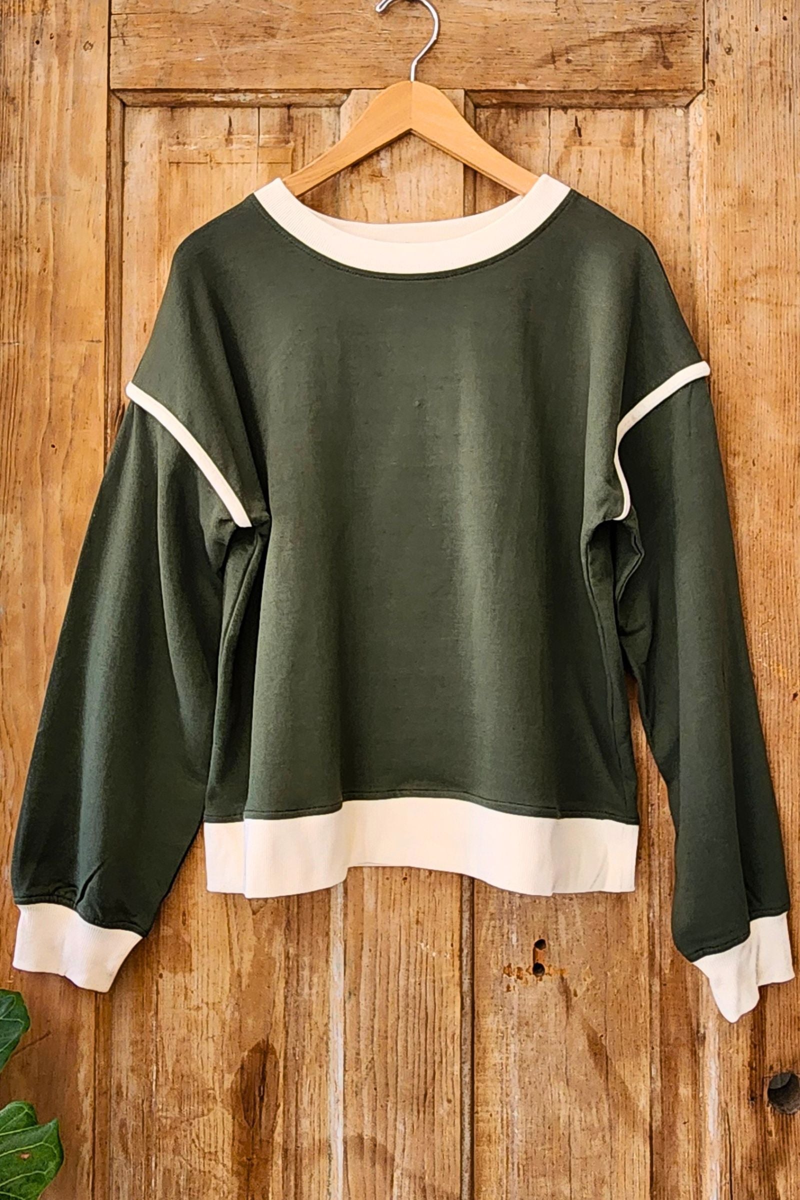 Green Drop Shoulder Pullover Top