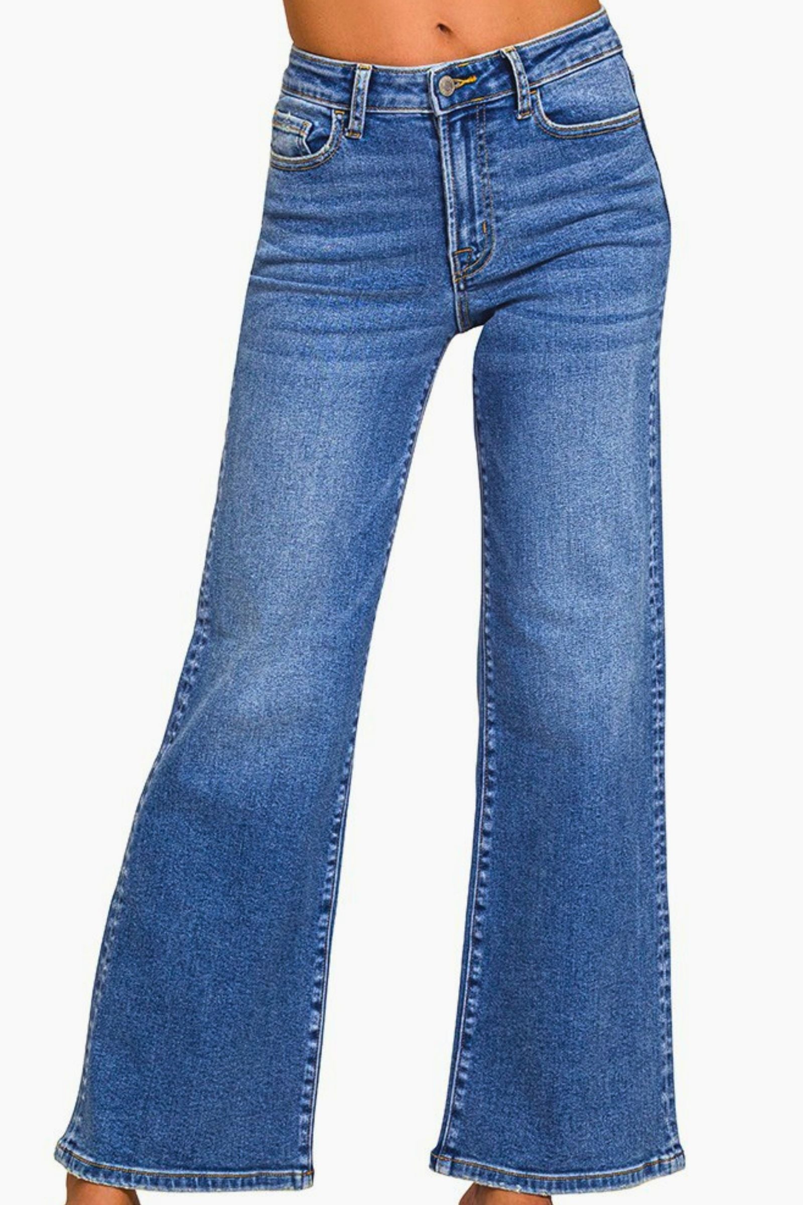 Medium Wash Wide Leg Denim Jeans
