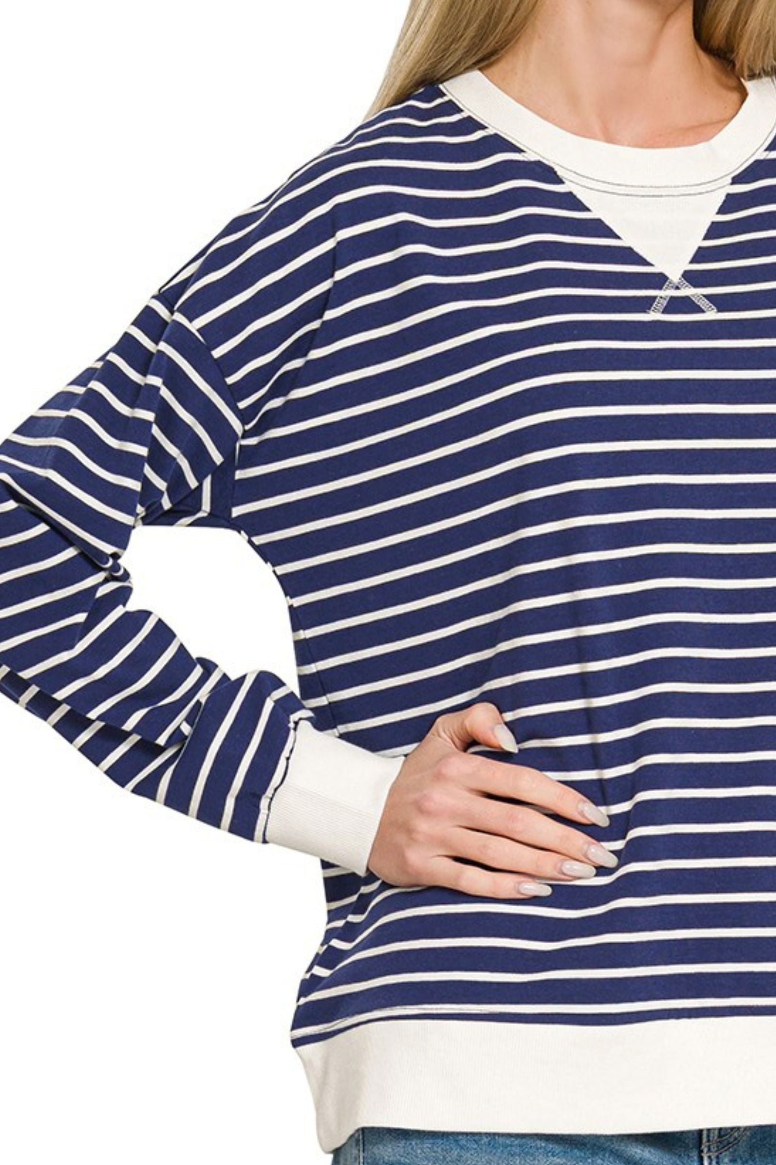 Navy & White Stripe Pullover Top