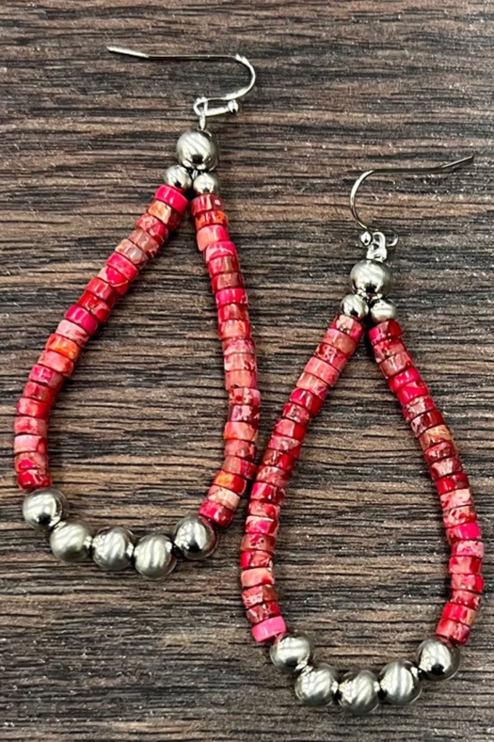 Red Rondelle Navajo Pearl Teardrop Earring