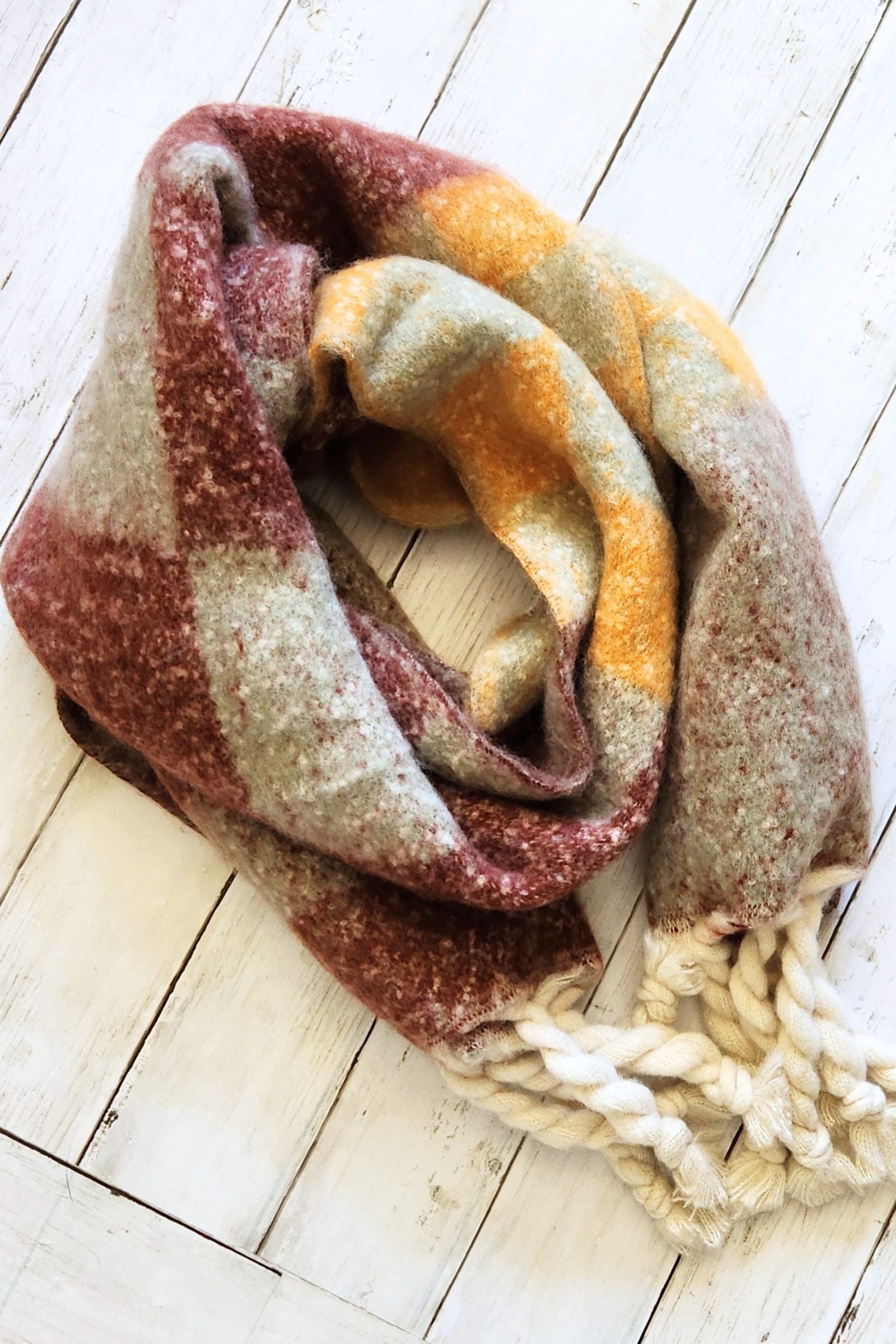 Western Sunset Check Tassel Scarf