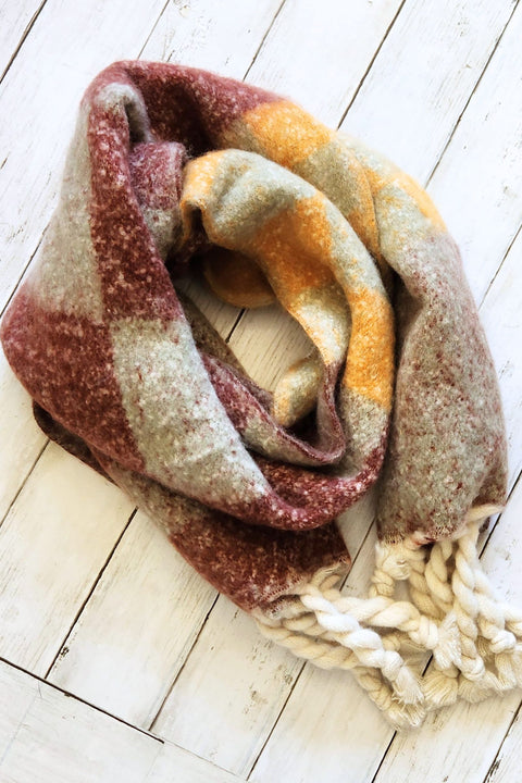 Western Sunset Check Tassel Scarf