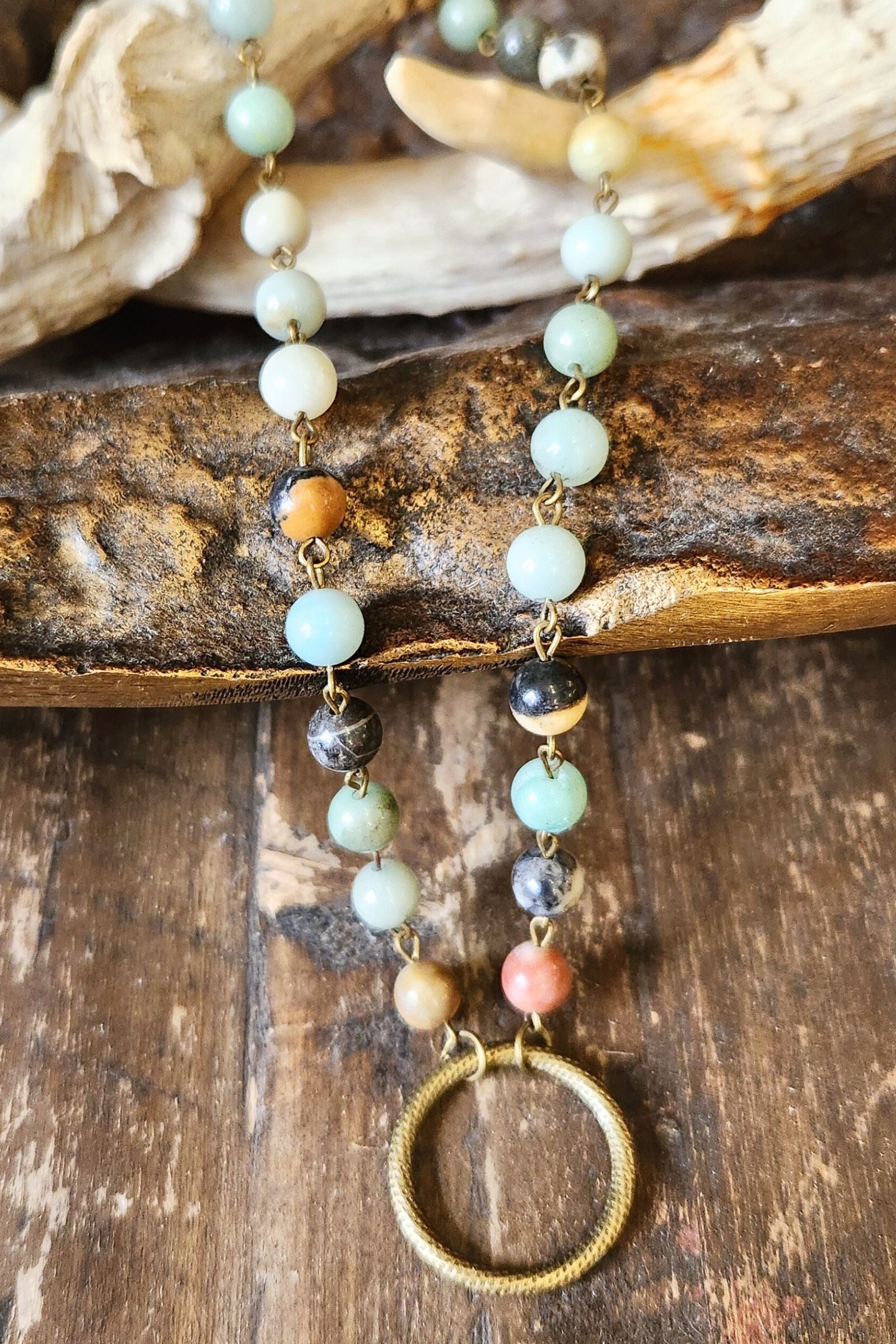 Shay Amazonite Brass Circle Choker Necklace