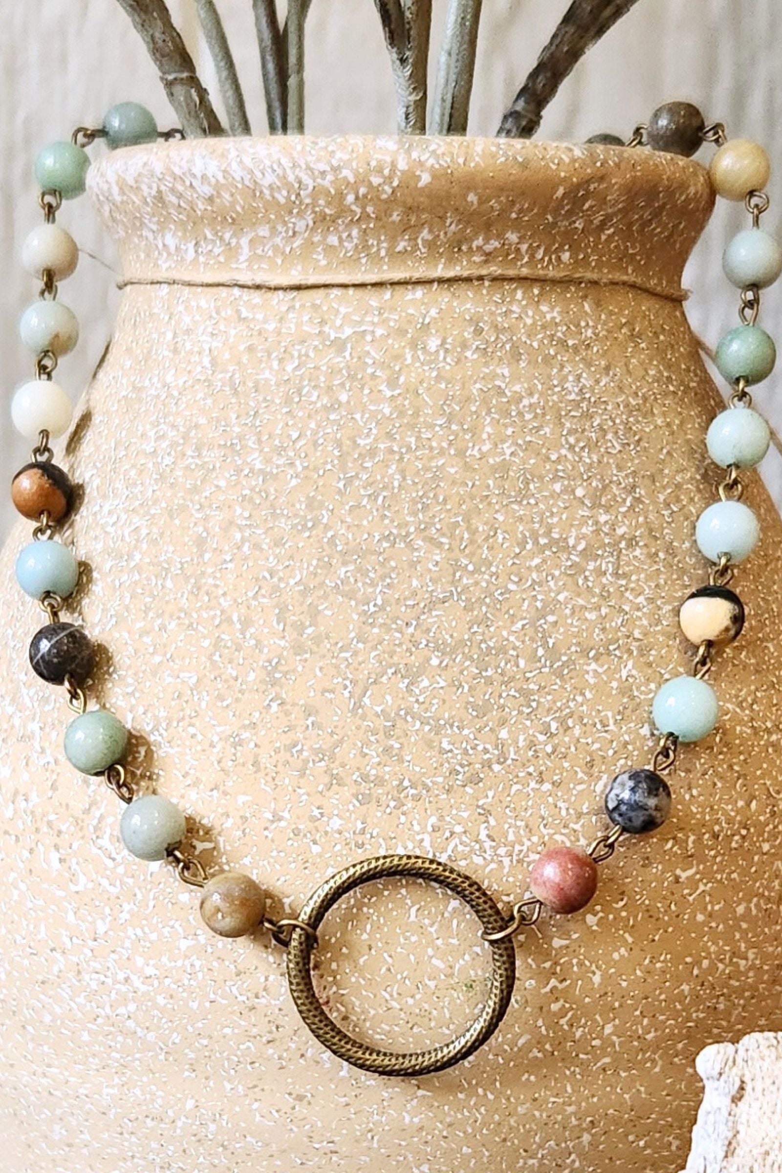 Shay Amazonite Brass Circle Choker Necklace