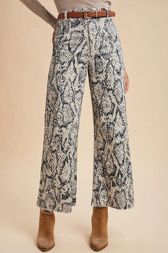 Snake Print High Rise Wide Leg Jeans