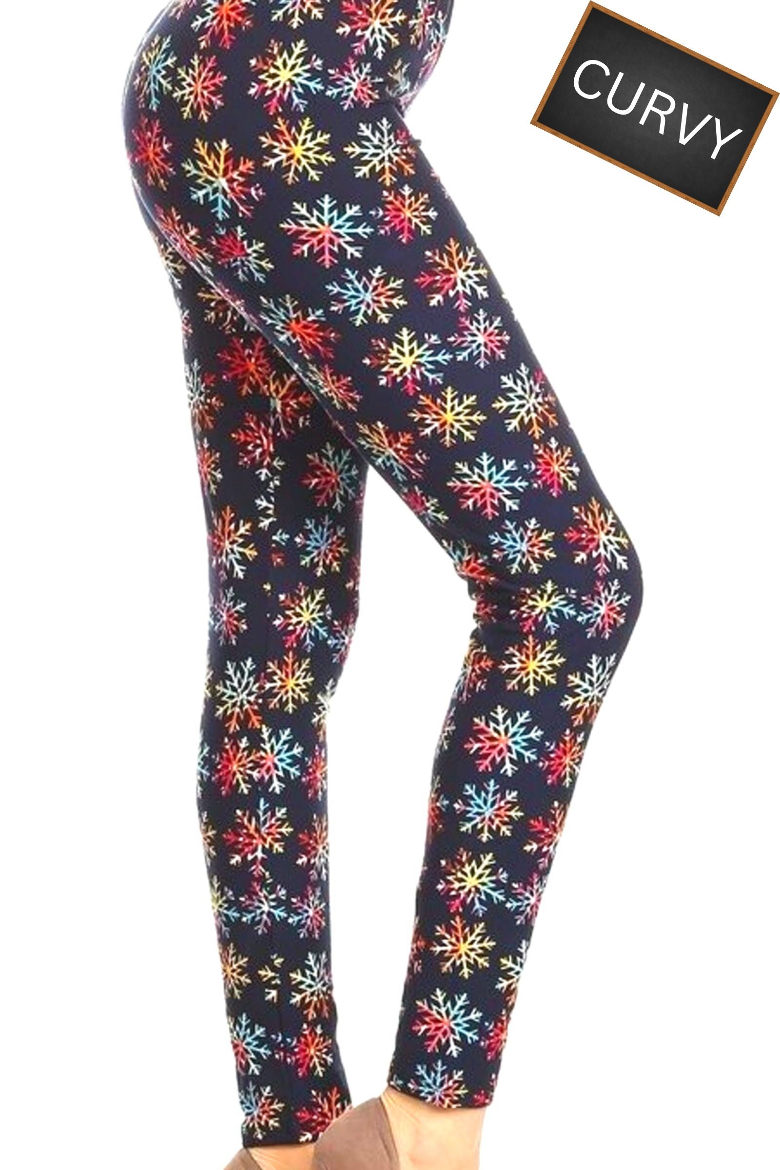 CURVY Colorful Snowflake Yoga Waist Leggings
