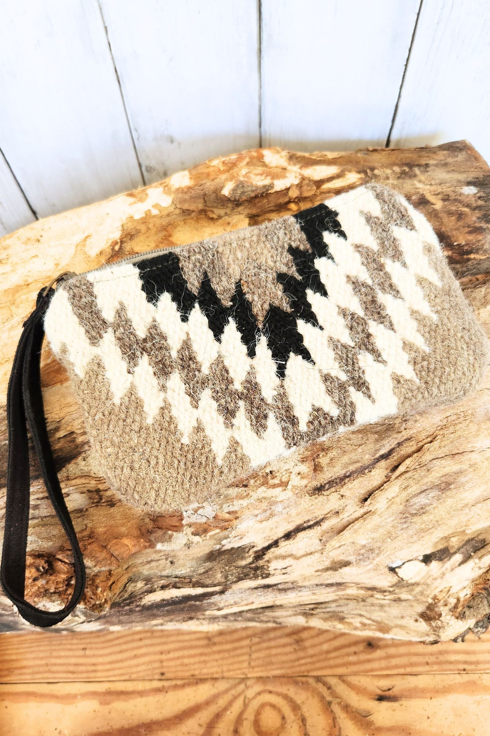 Taupe & Cream & Black Aztec Wristlet