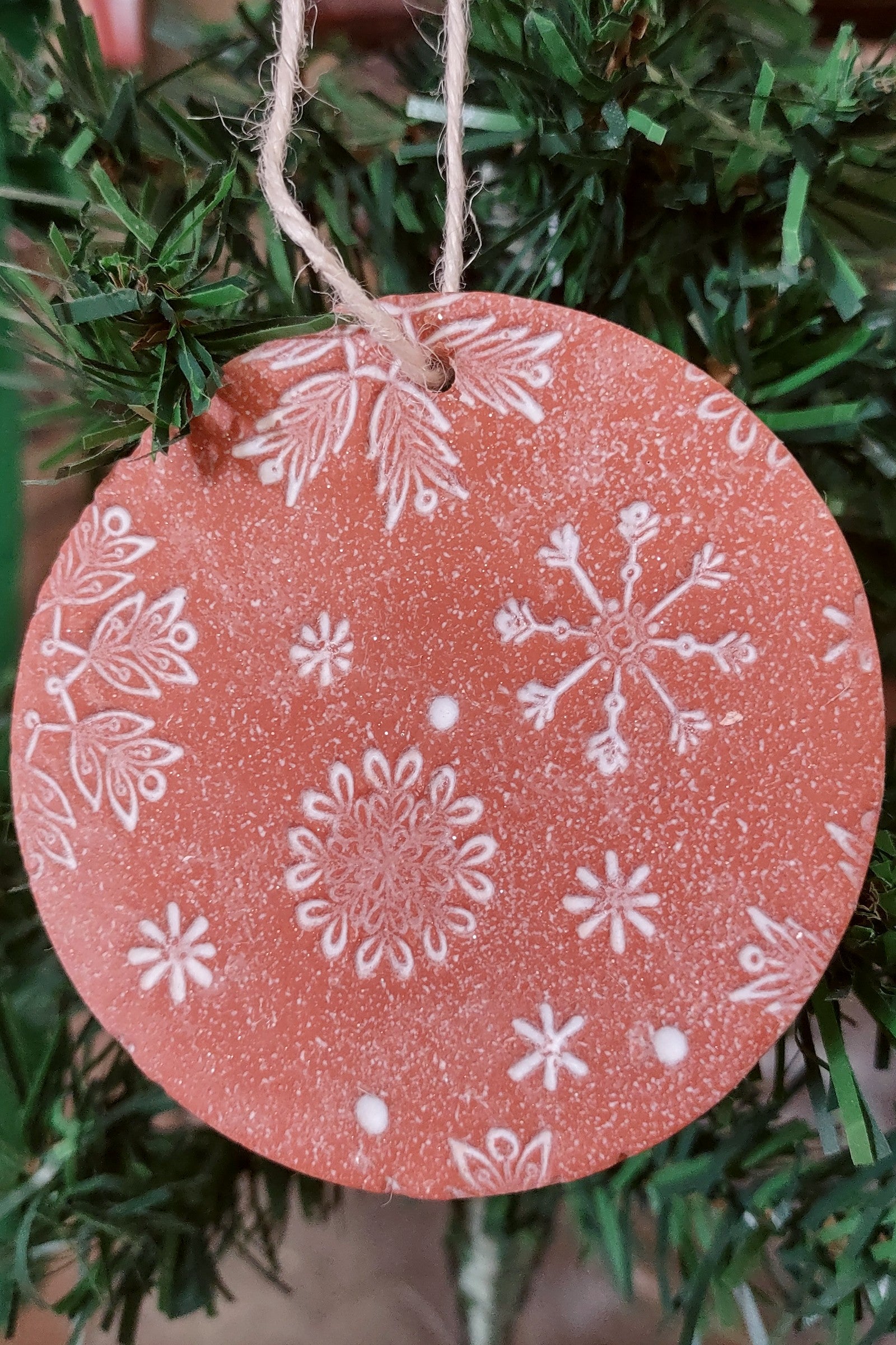 Terra Cotta Christmas Ornament Hand Stamped & Painted — Cactus Creek Shop