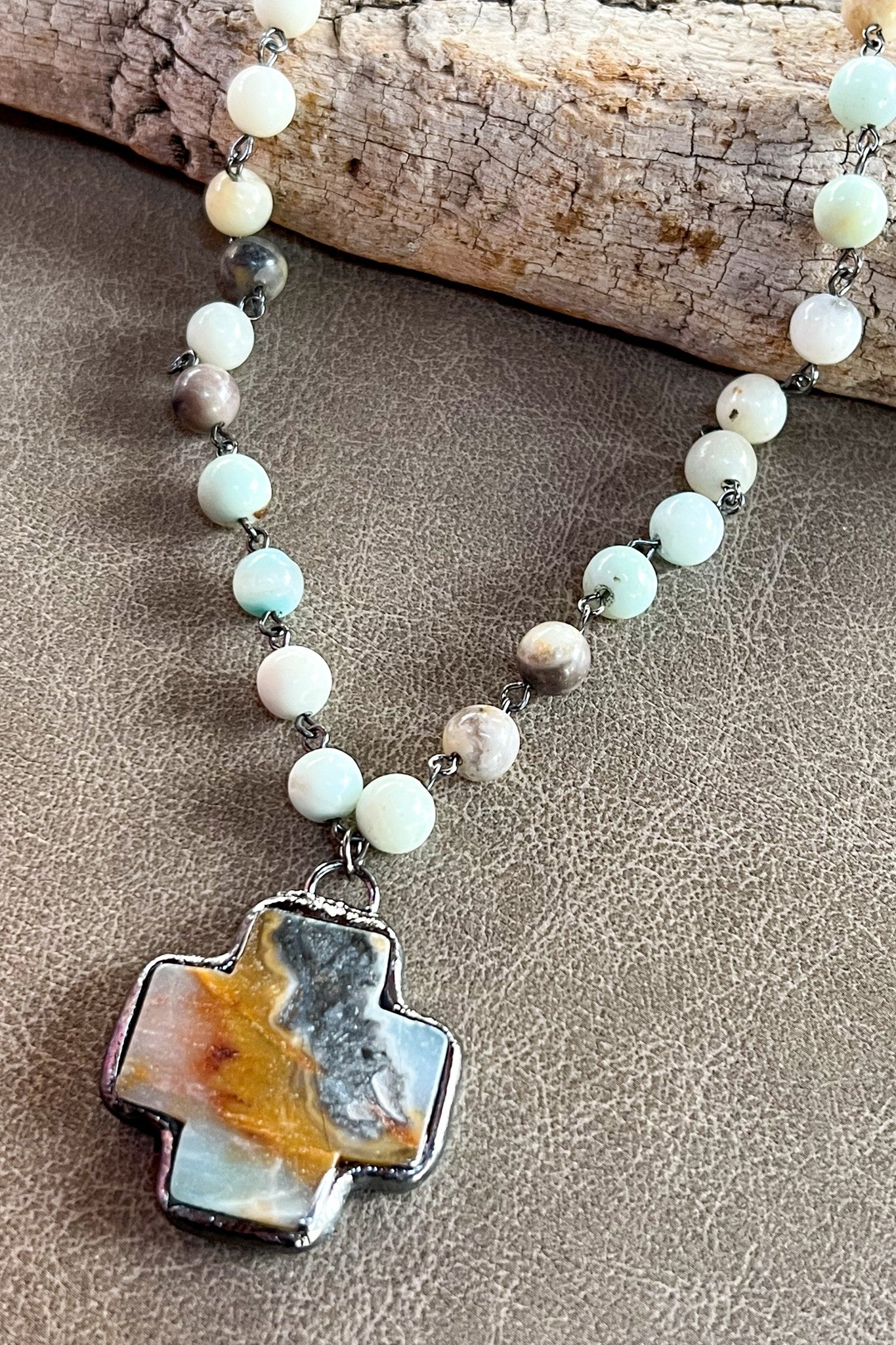 Theresa Amazonite Cross Necklace