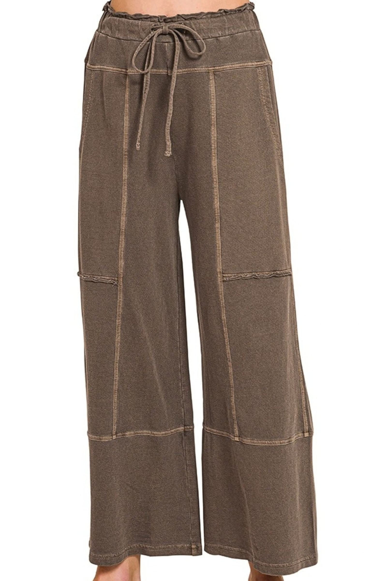 Washed Espresso French Terry Exposed Seam Pants