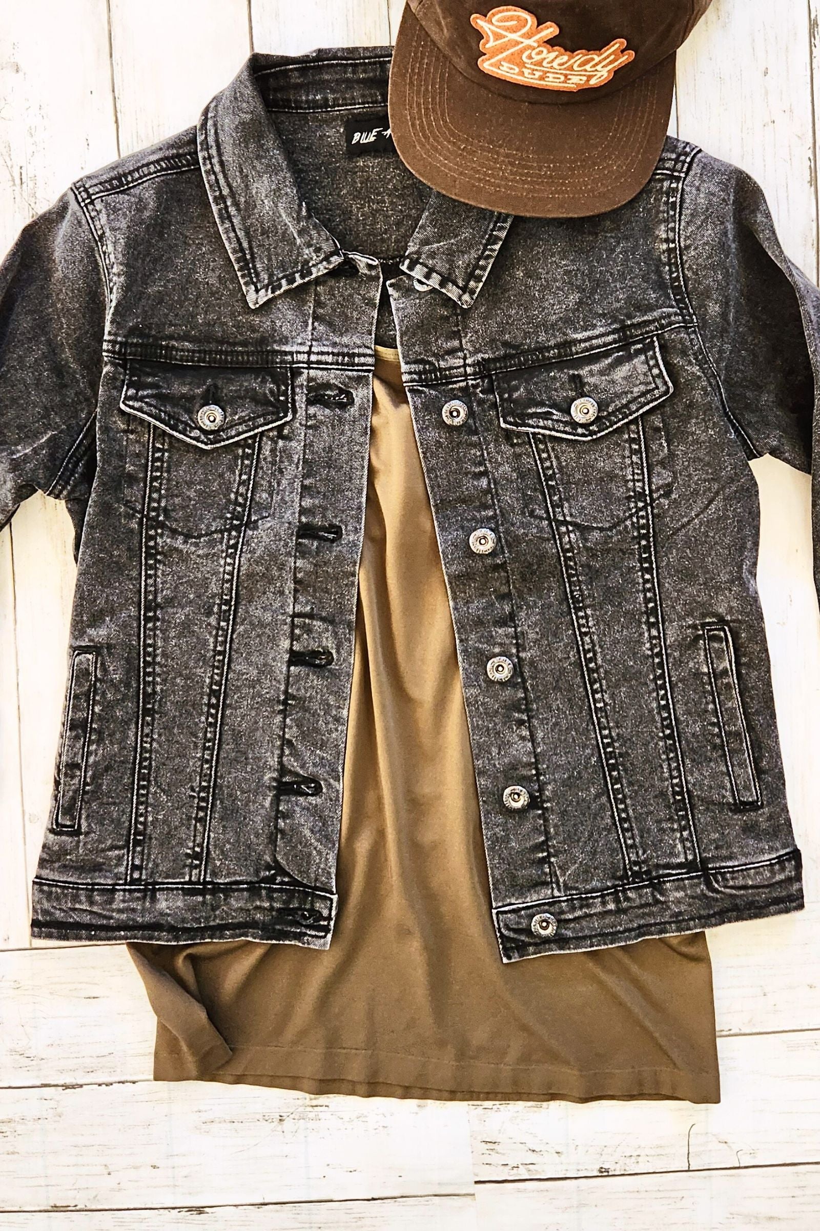 Vintage Wash Stretchy Black Denim Jacket