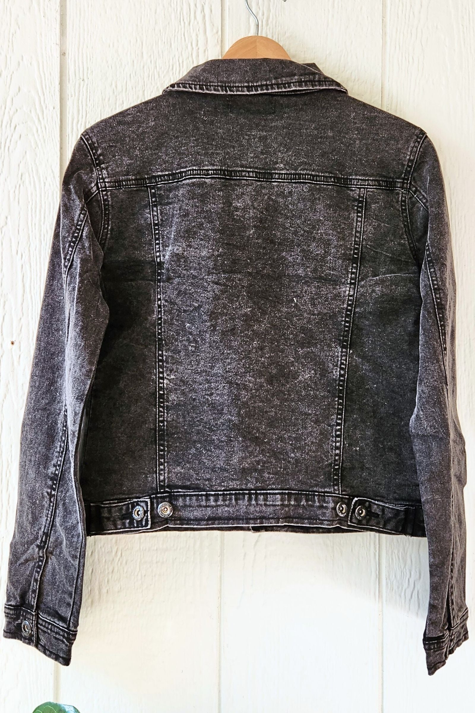 Vintage Wash Stretchy Black Denim Jacket