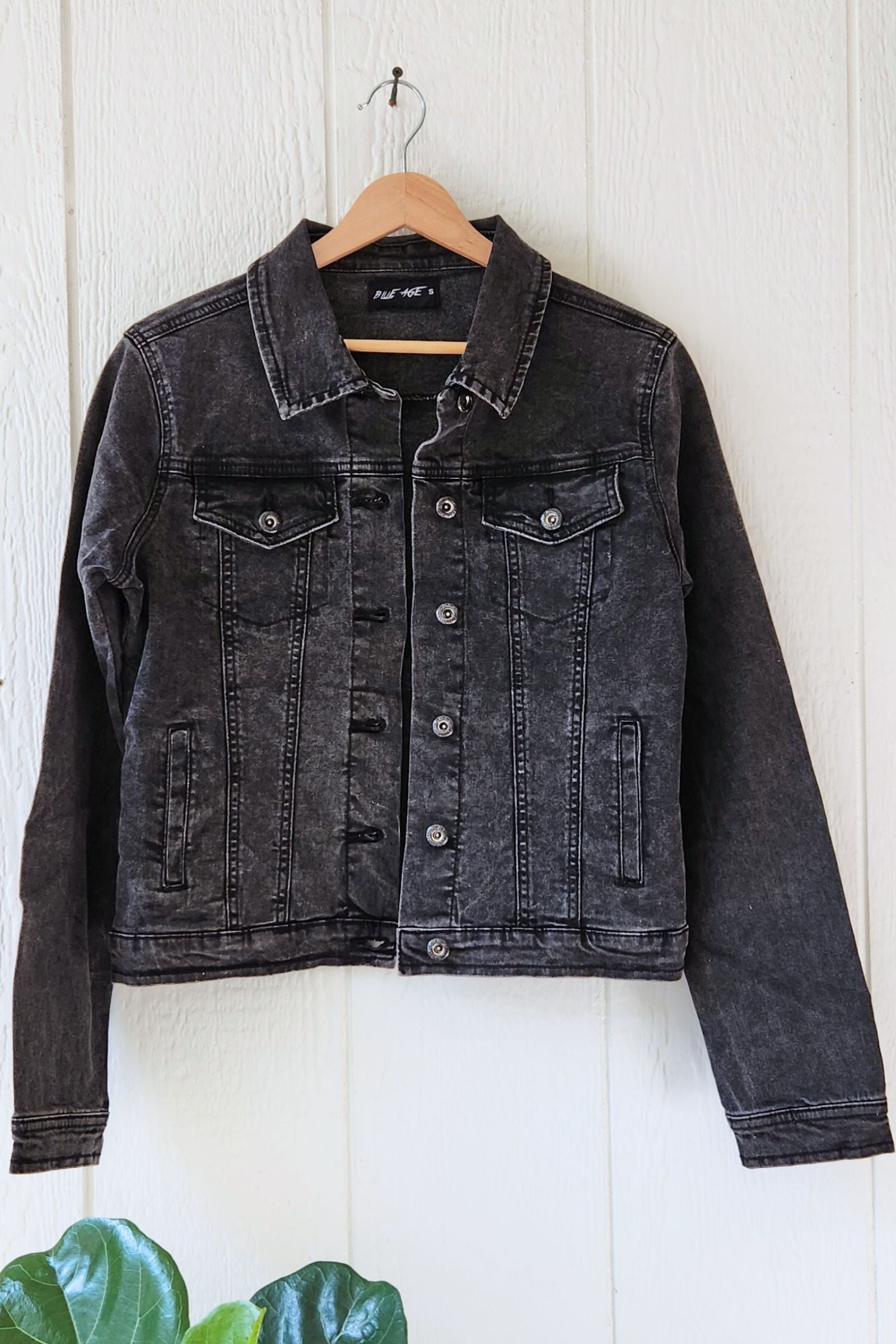 Vintage Wash Stretchy Black Denim Jacket