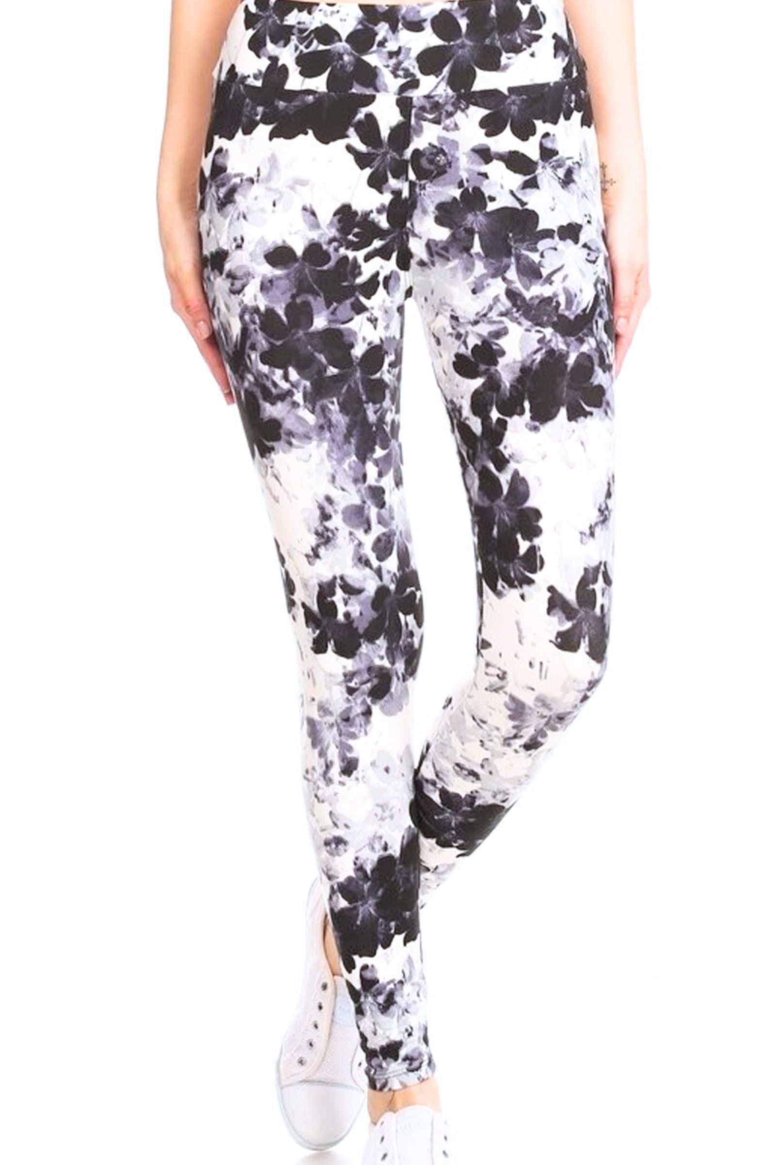 Watercolor Black & White Floral Yoga Leggings