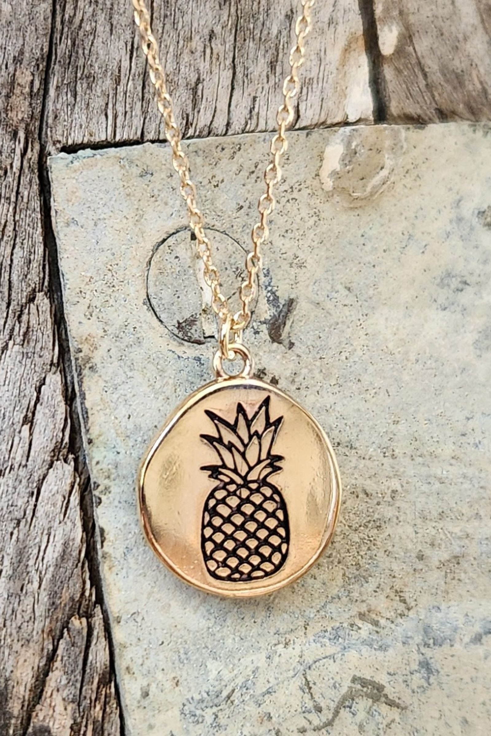 Gold Dipped Pineapple Pendant Necklace