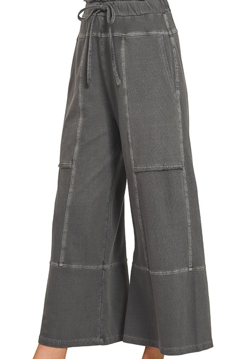 Washed Black French Terry Exposed Seam Pants
