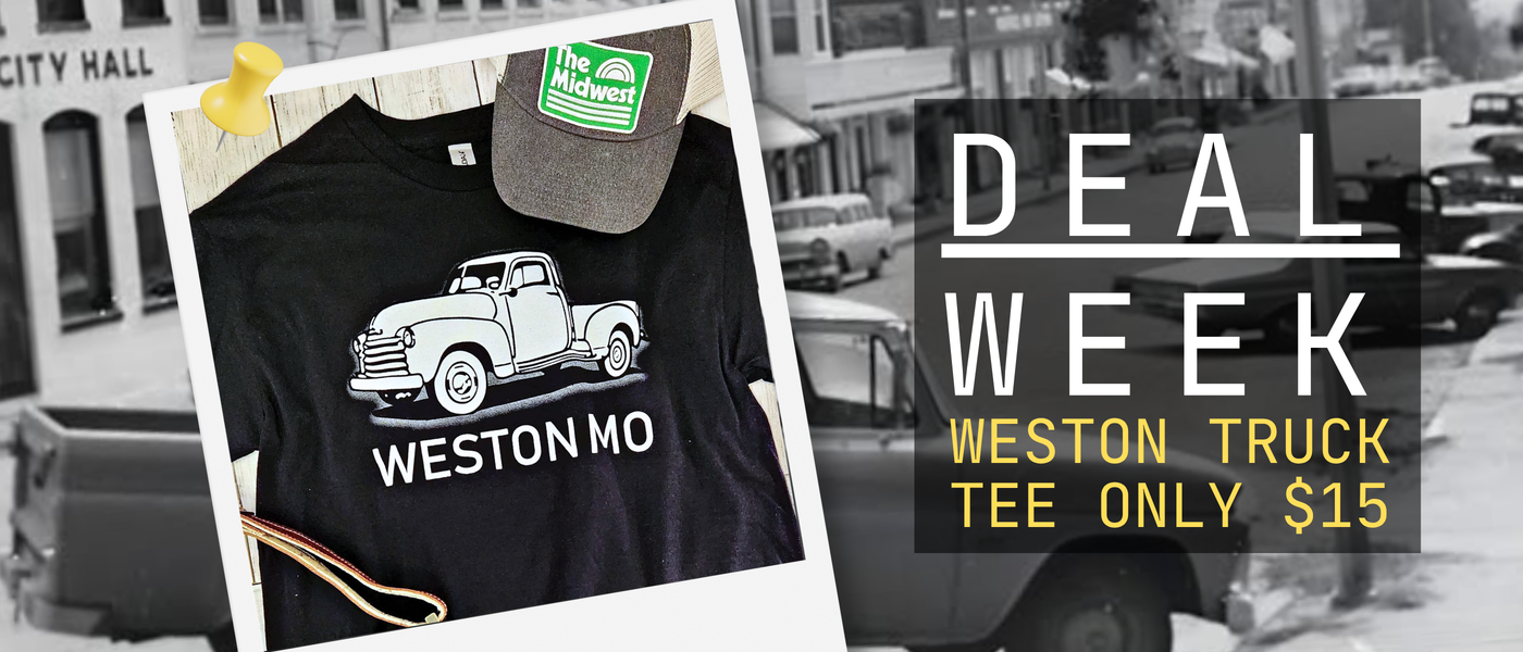 Black t-shirt with a white truck graphic and text, displayed with promotional text about a 'Deal Week' offer.