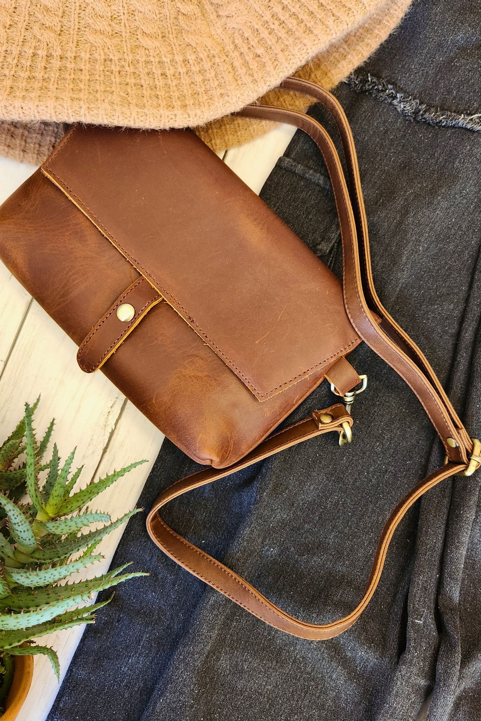 Crazy Horse Brown Leather Crossbody Bag