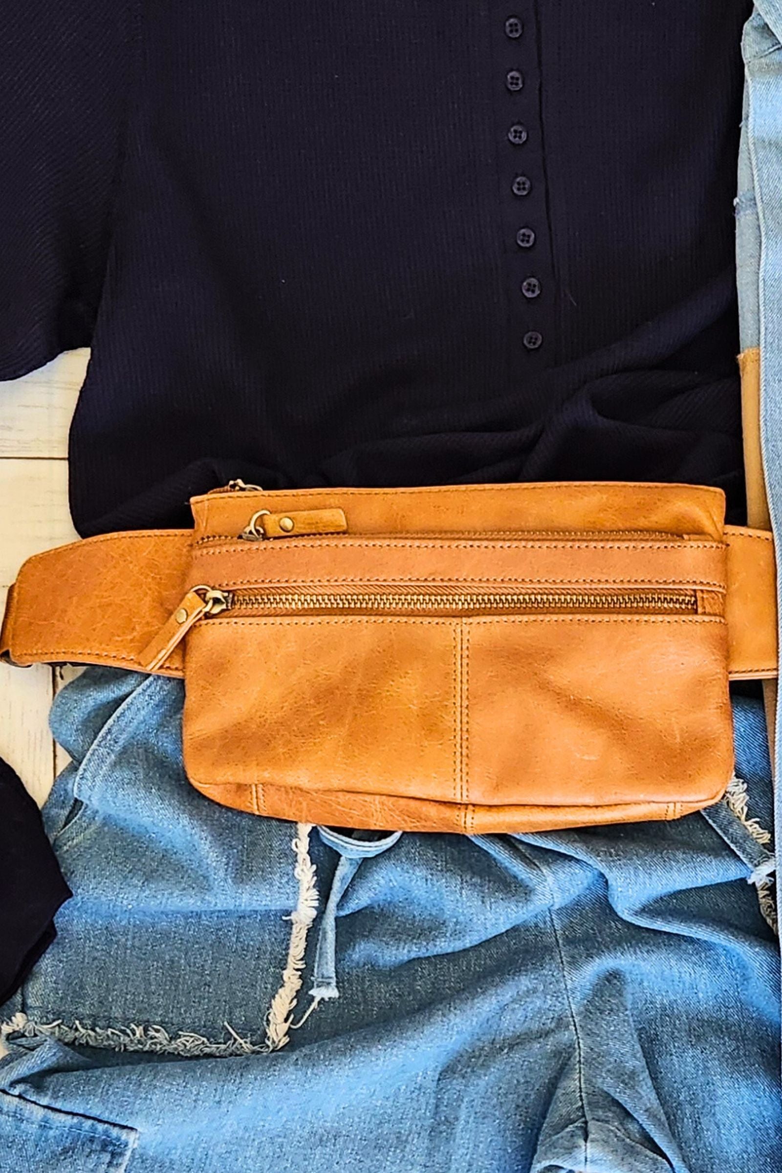 Light Brown Leather Fanny Pack Bag