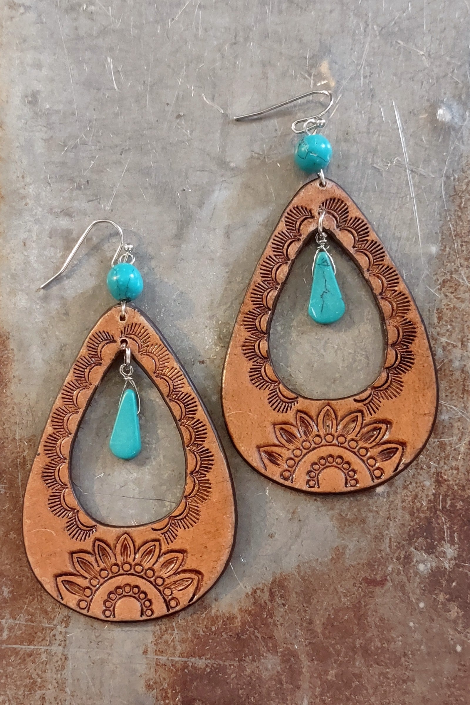 Blossom Rising Hand Tooled Leather Earrings