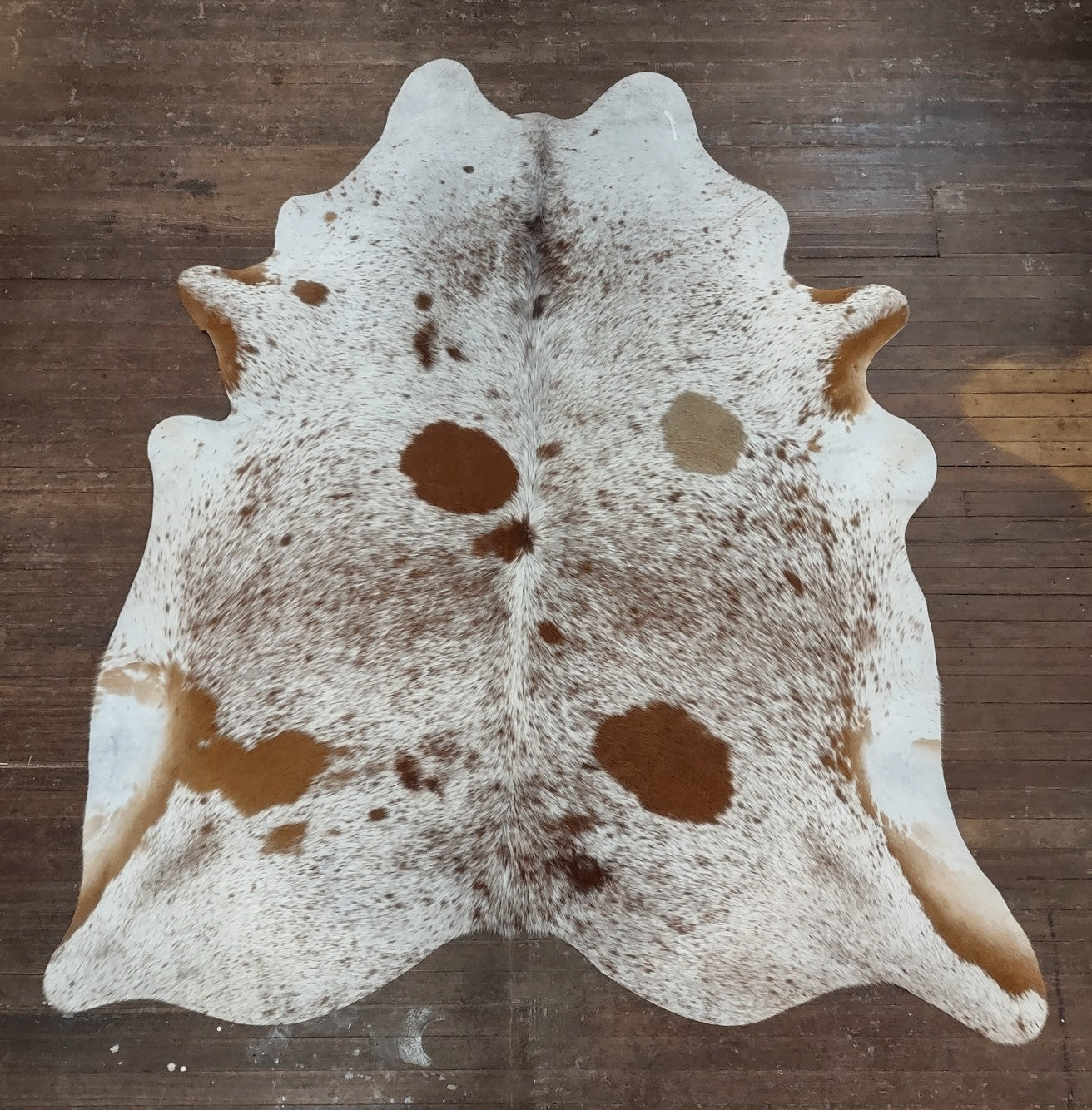 White & Red Spotted Cowhide Rug #2929