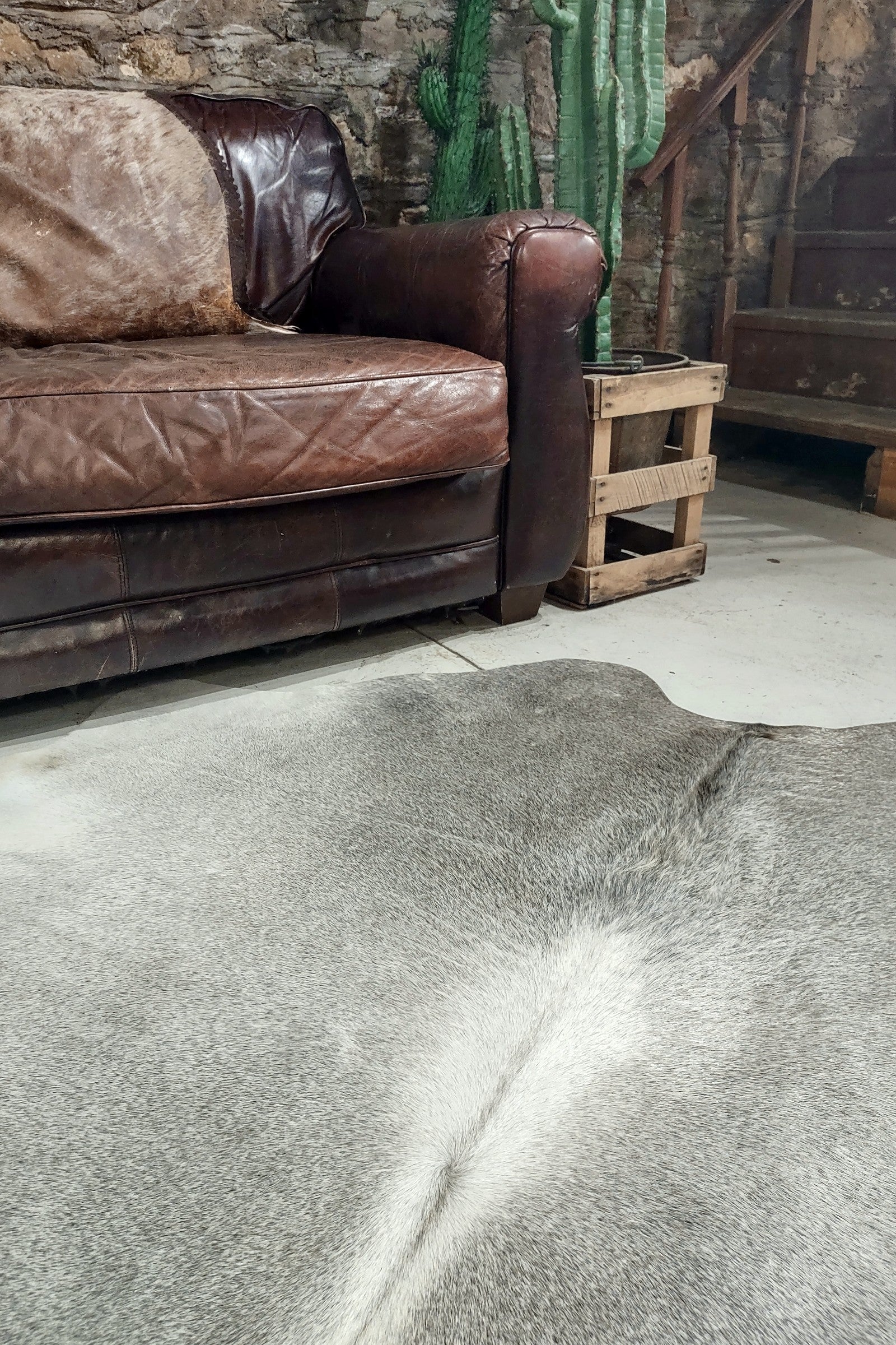 Gray & White Cowhide Rug #2963