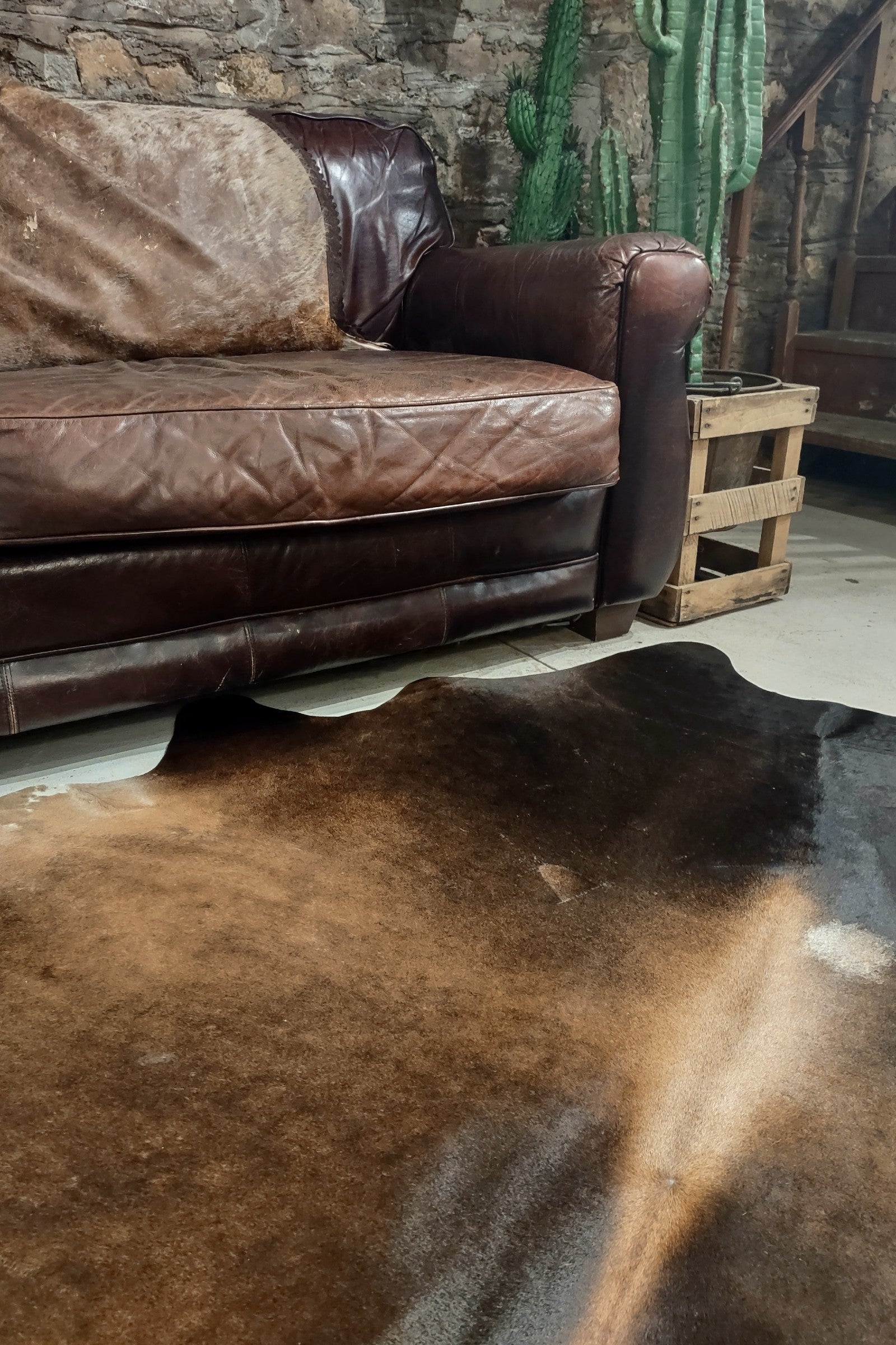 Dark Brown & Tan Cowhide Rug #2992