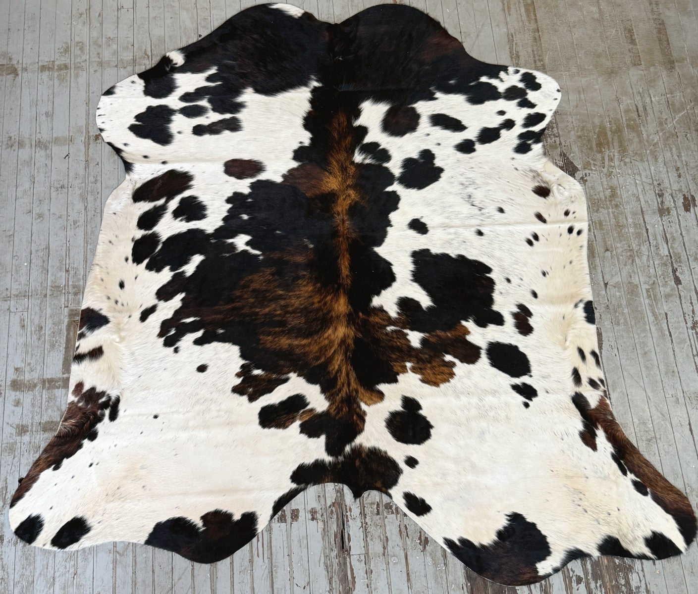 Black & White & Brindle Spotted Cowhide Rug #3096