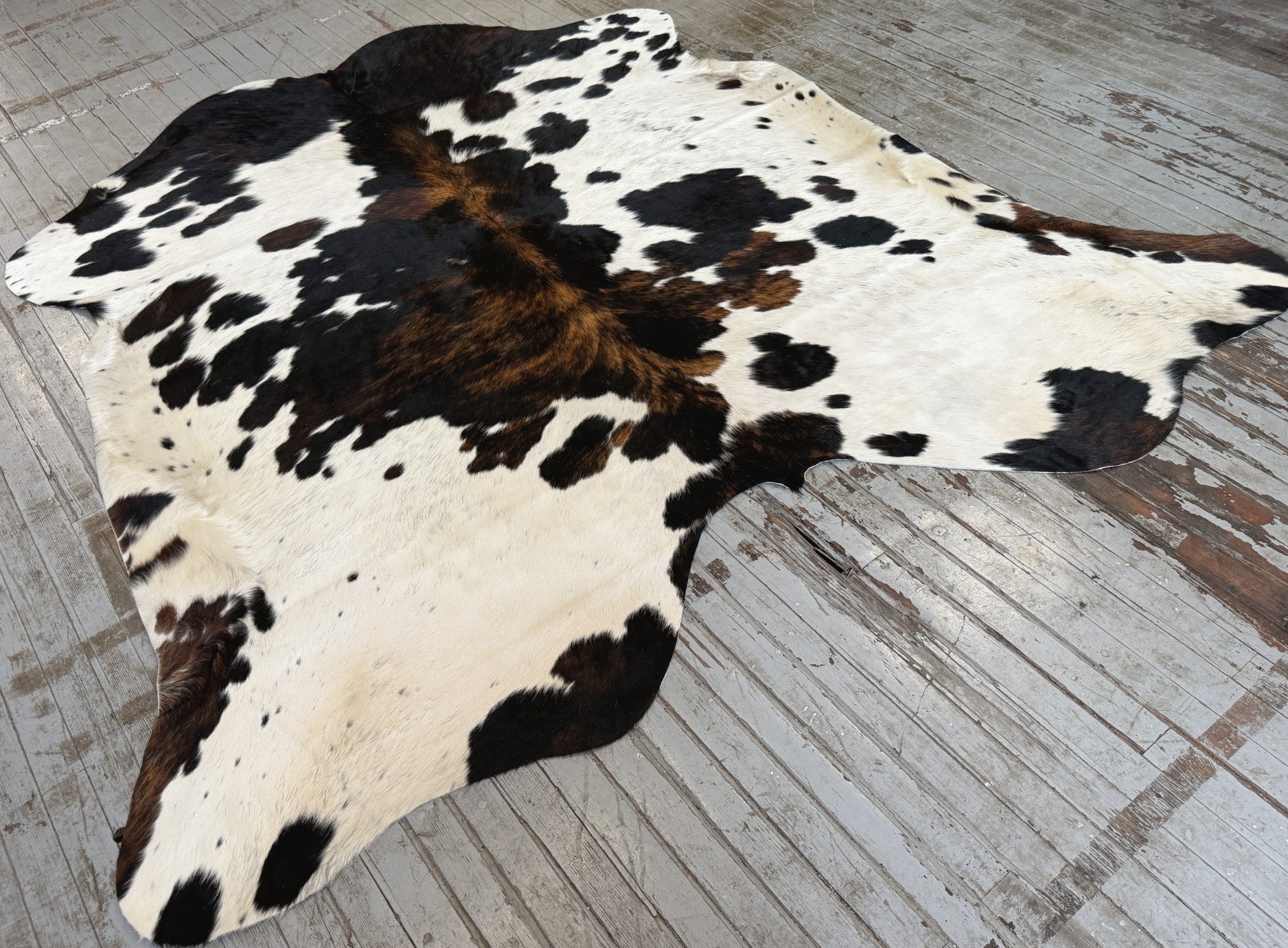 Black & White & Brindle Spotted Cowhide Rug #3096