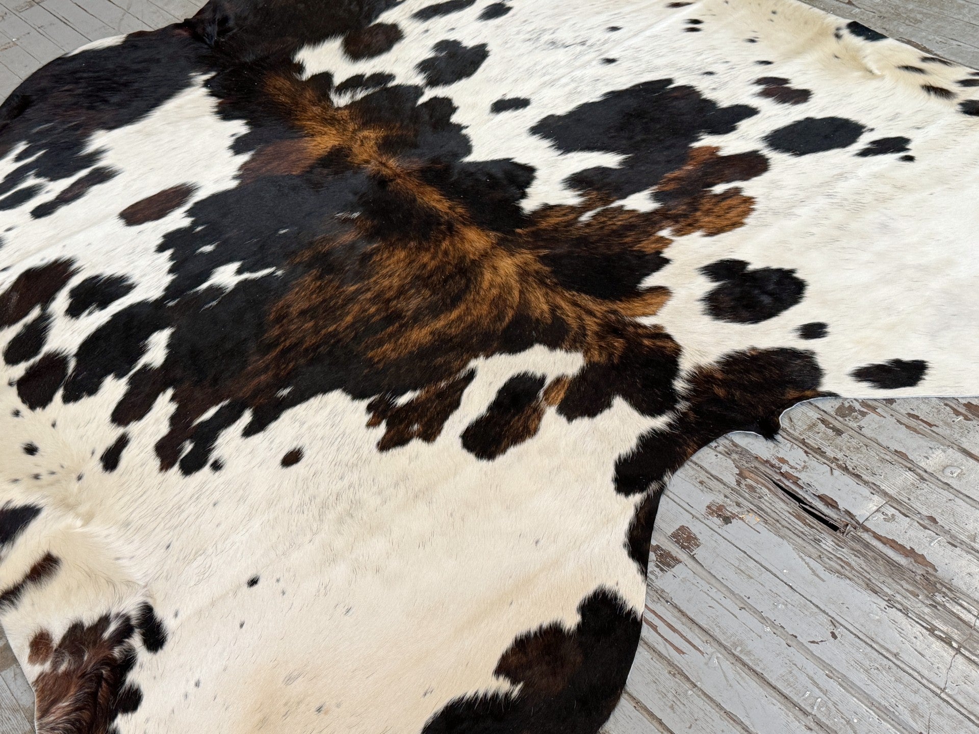 Black & White & Brindle Spotted Cowhide Rug #3096