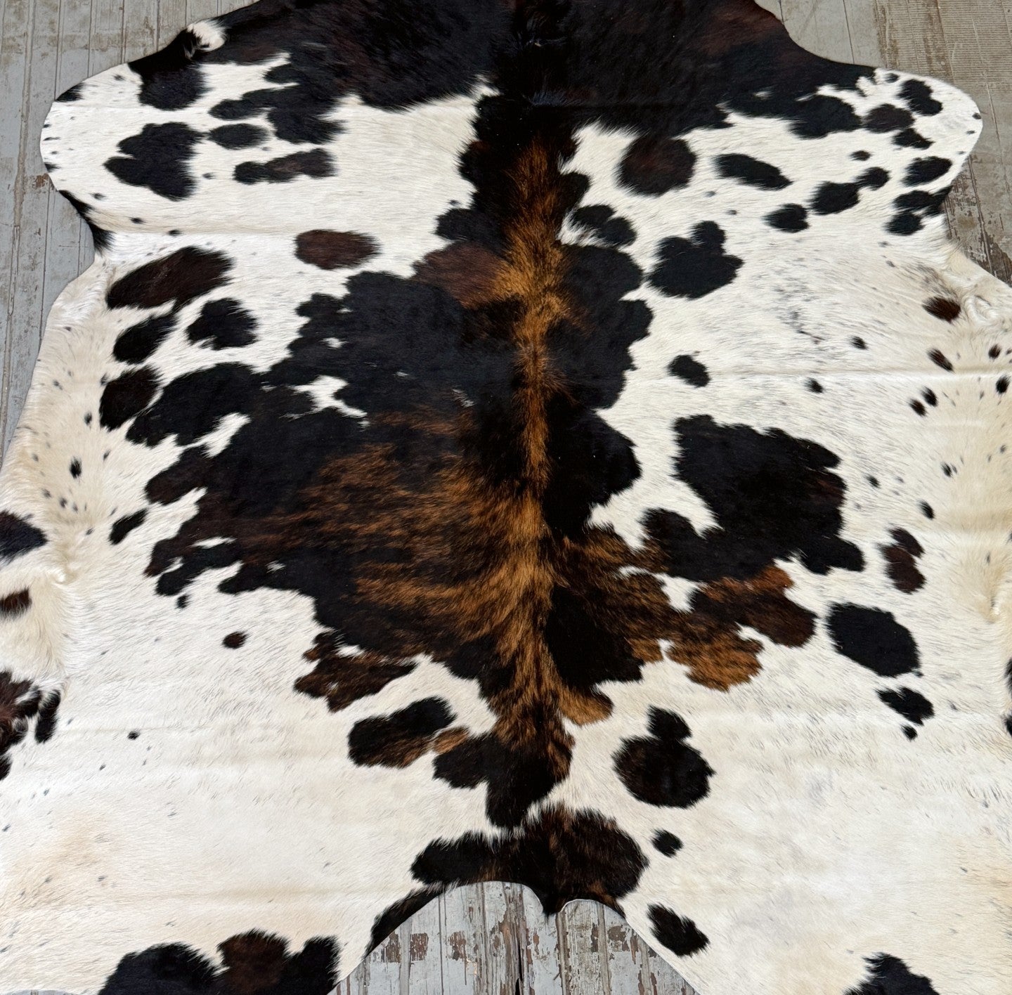 Black & White & Brindle Spotted Cowhide Rug #3096