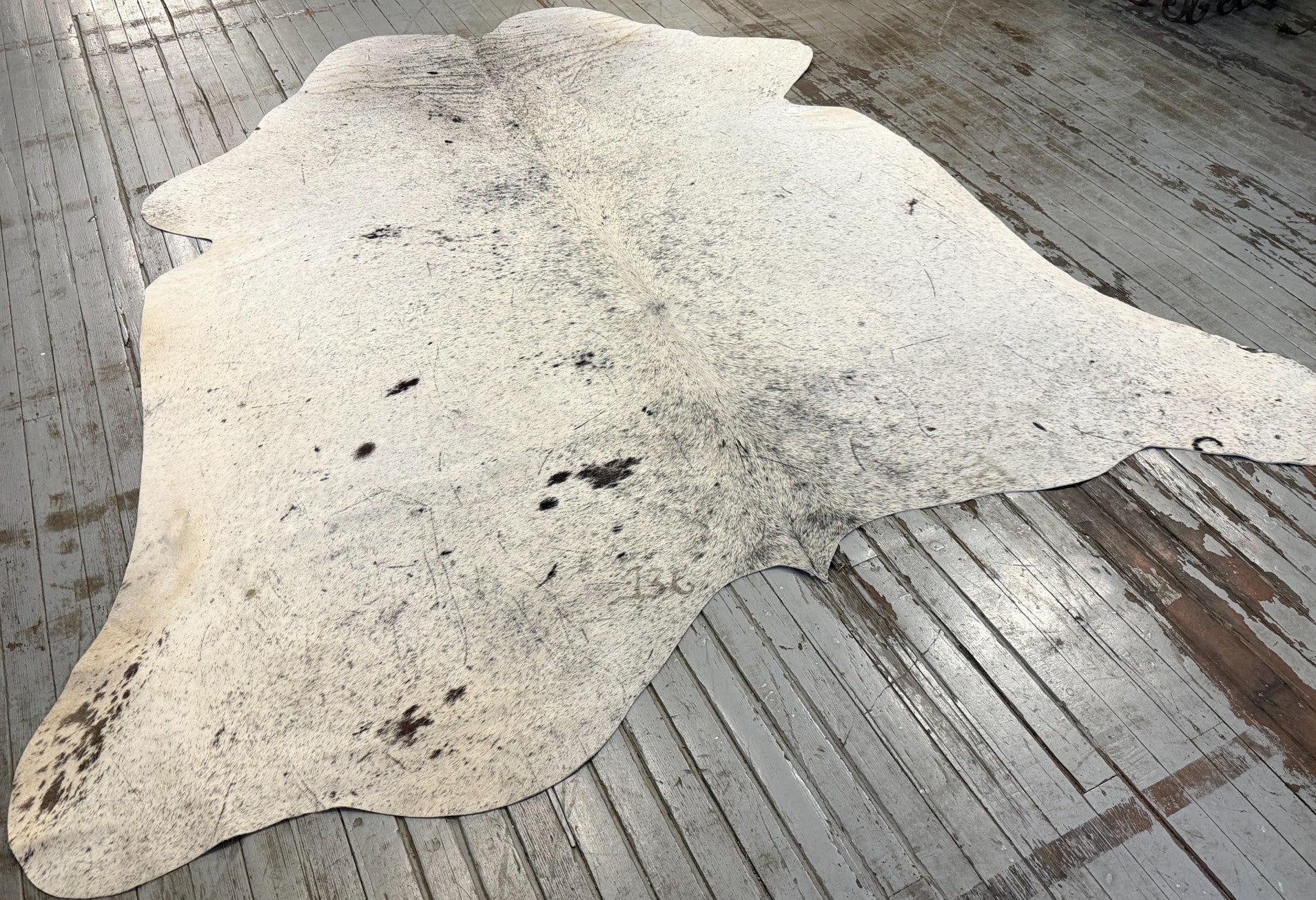 White & Black Speckled Cowhide Rug #3115